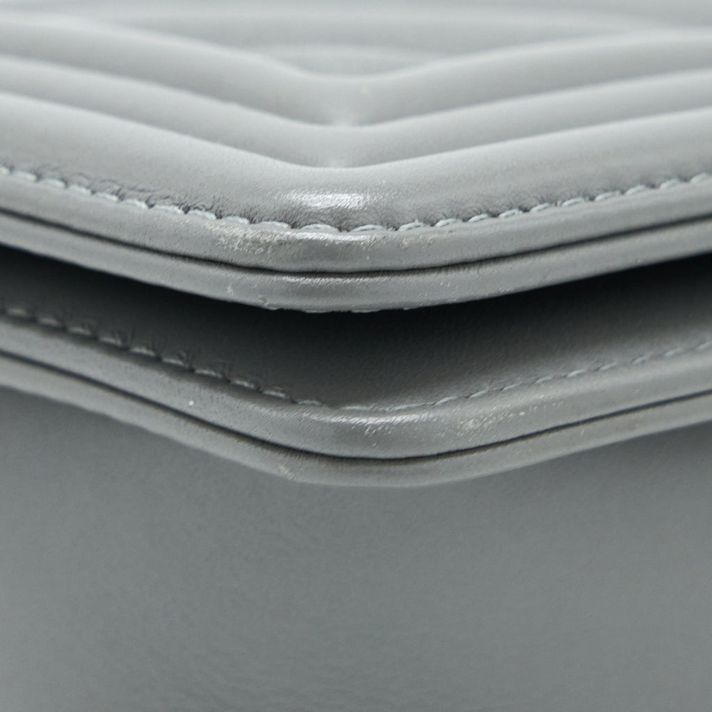 CHANEL SMALL BOY BAG CHEVRON LAMBSKIN GREY RUTHENIUM HARDWARE
