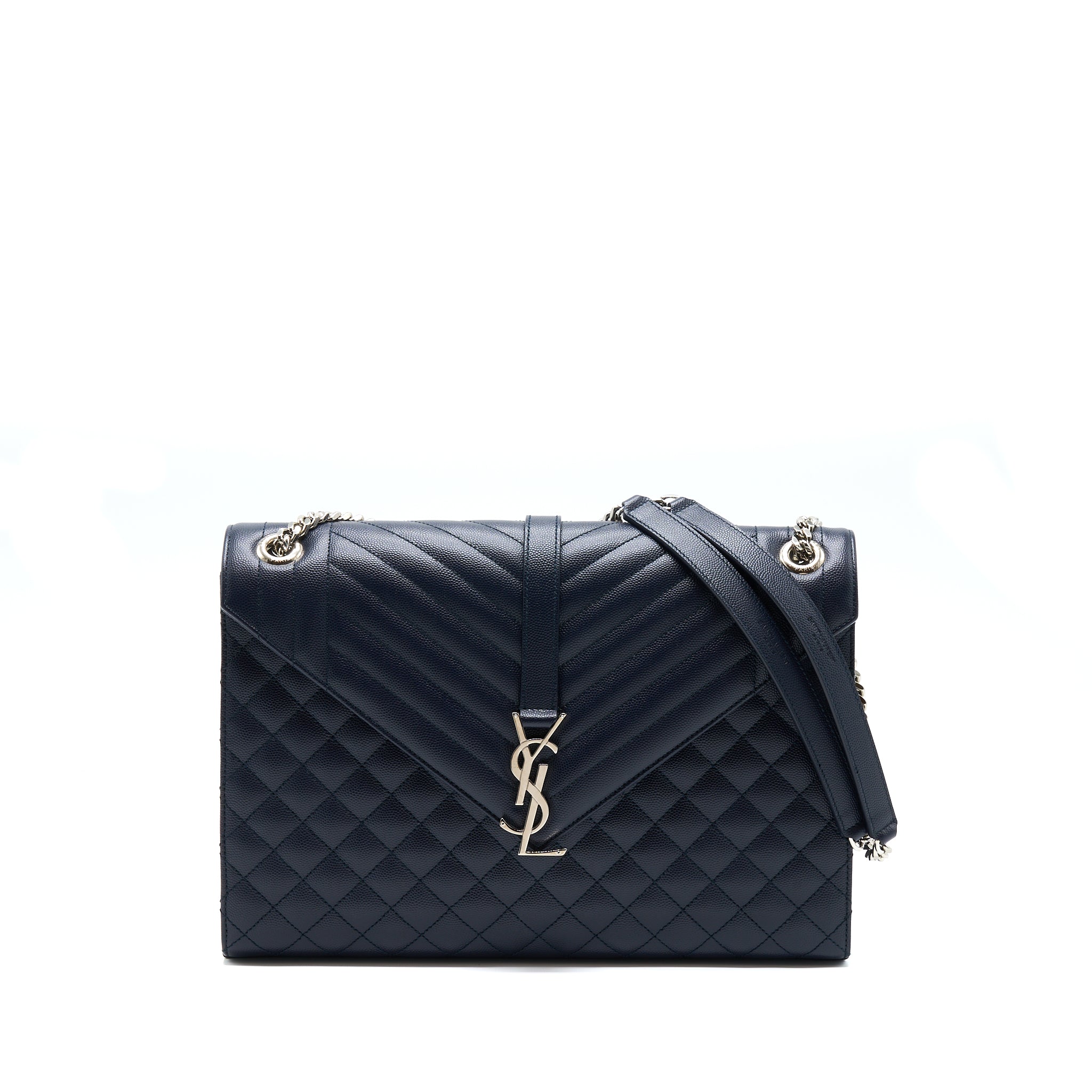 SAINT LAURENT ENVELOP SHOULDER BAG CALFSKIN NAVY SHW