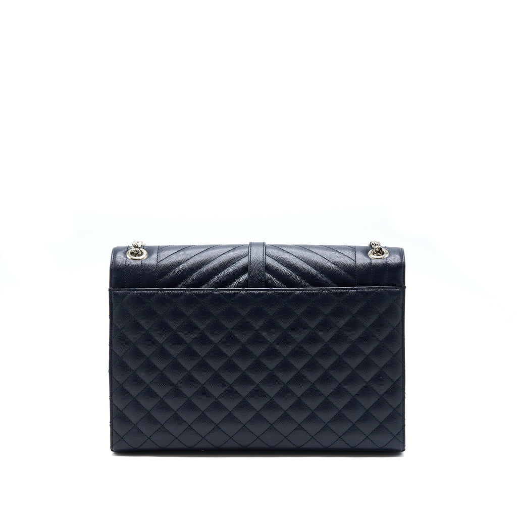 SAINT LAURENT ENVELOP SHOULDER BAG CALFSKIN NAVY SHW