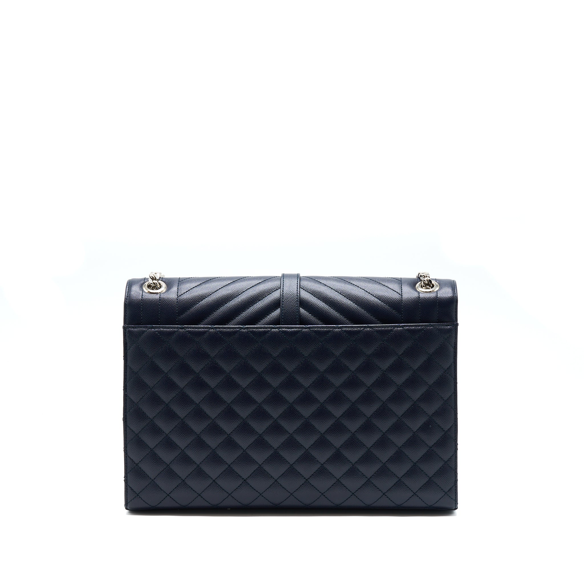 SAINT LAURENT ENVELOP SHOULDER BAG CALFSKIN NAVY SHW