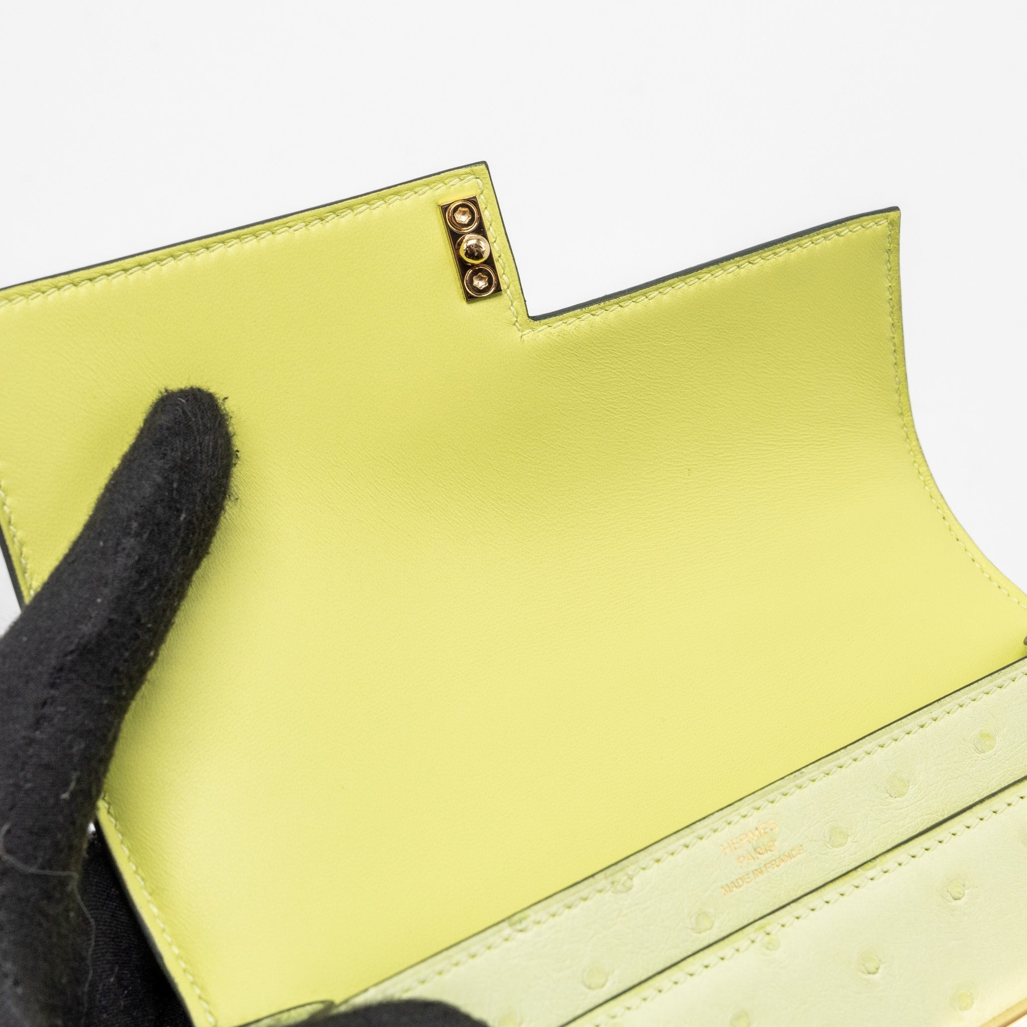 HERMES MINI VERROU OSTRICH R9 JAUNE BOURGEON GHW