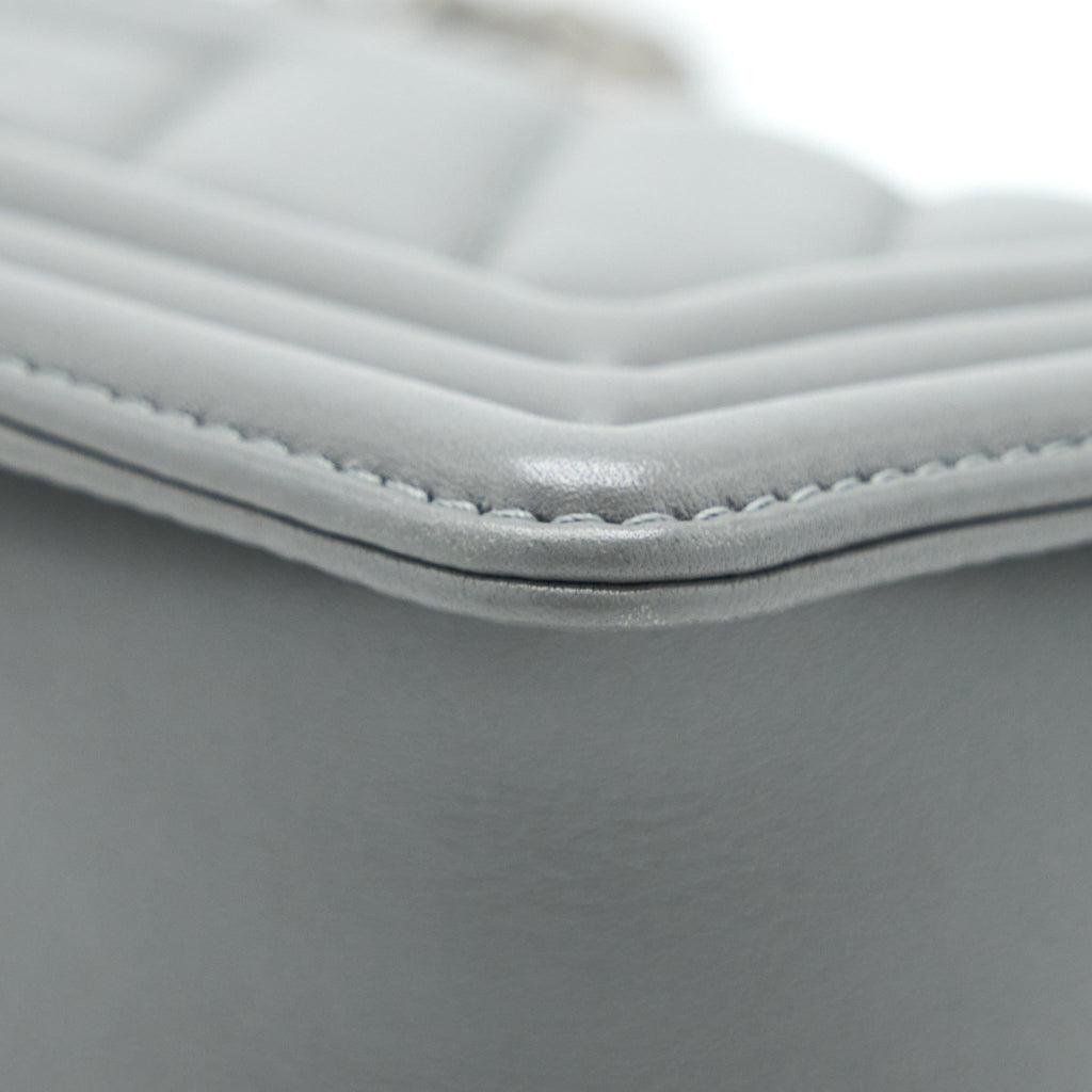 CHANEL SMALL BOY BAG CHEVRON LAMBSKIN GREY RUTHENIUM HARDWARE