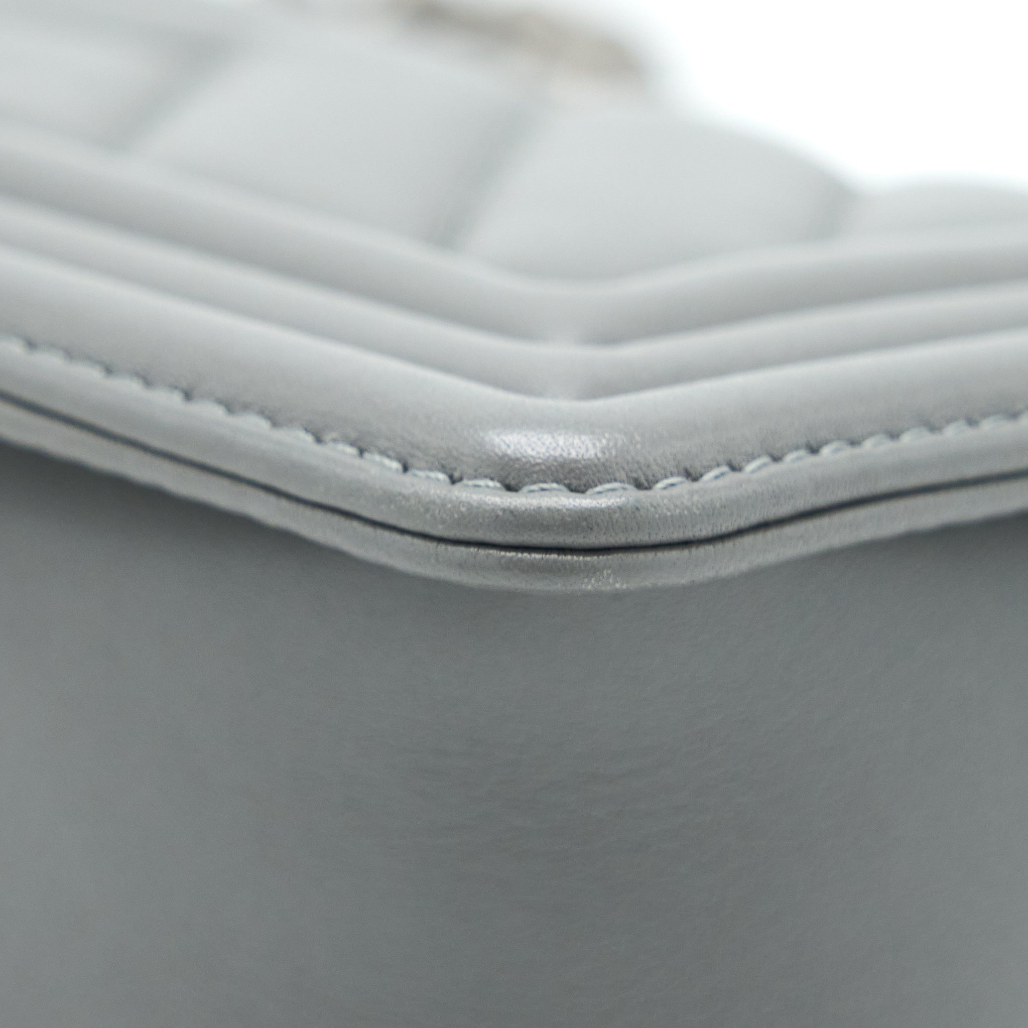 CHANEL SMALL BOY BAG CHEVRON LAMBSKIN GREY RUTHENIUM HARDWARE