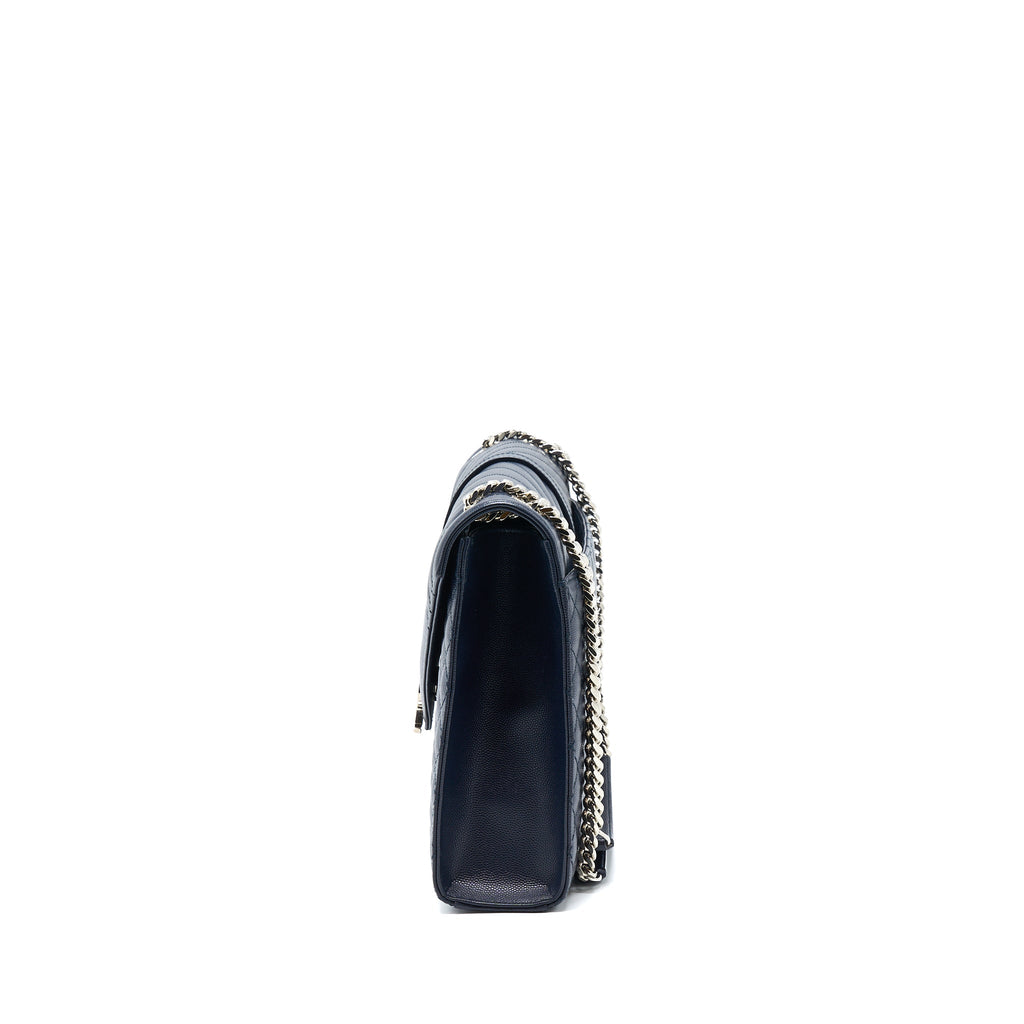 SAINT LAURENT ENVELOP SHOULDER BAG CALFSKIN NAVY SHW
