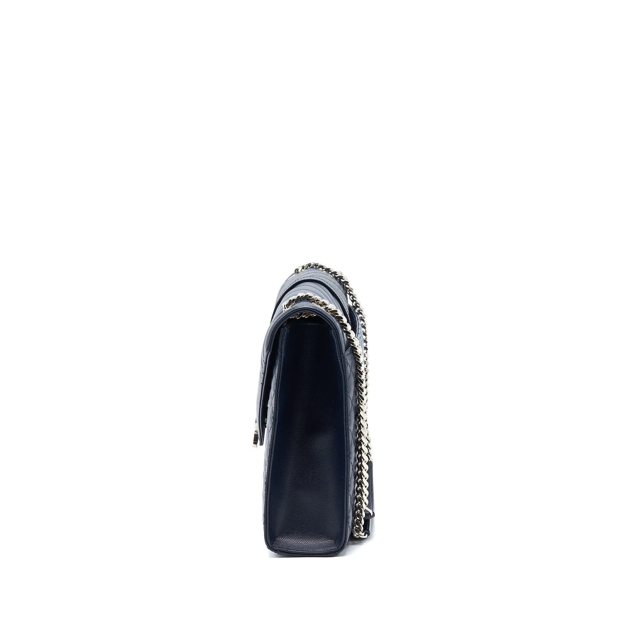SAINT LAURENT ENVELOP SHOULDER BAG CALFSKIN NAVY SHW