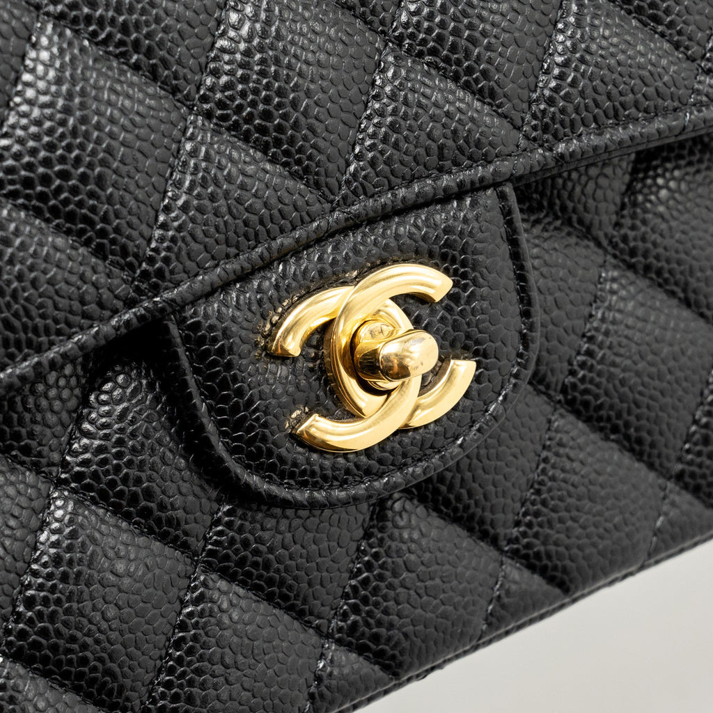 CHANEL SMALL CLASSIC DOUBLE FLAP BAG CAVIAR BLACK GHW(MICROCHIP)