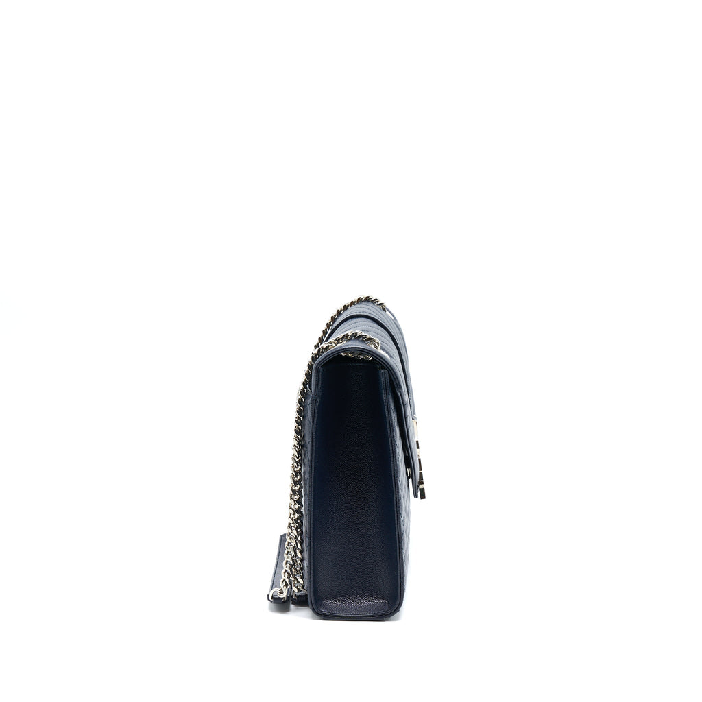 SAINT LAURENT ENVELOP SHOULDER BAG CALFSKIN NAVY SHW