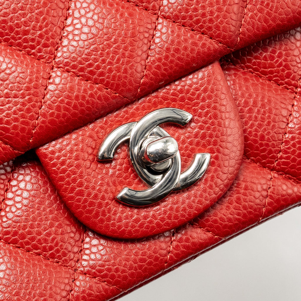 CHANEL MINI SQUARE FLAP BAG CAVIAR RED SHW