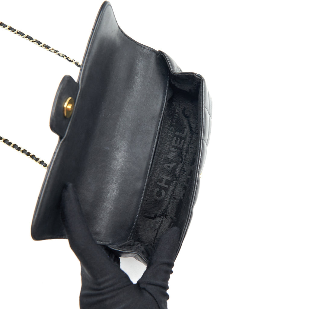 CHANEL CAMELLIA MINI FLAP SHOULDER BAG LAMBSKIN BLACK GHW