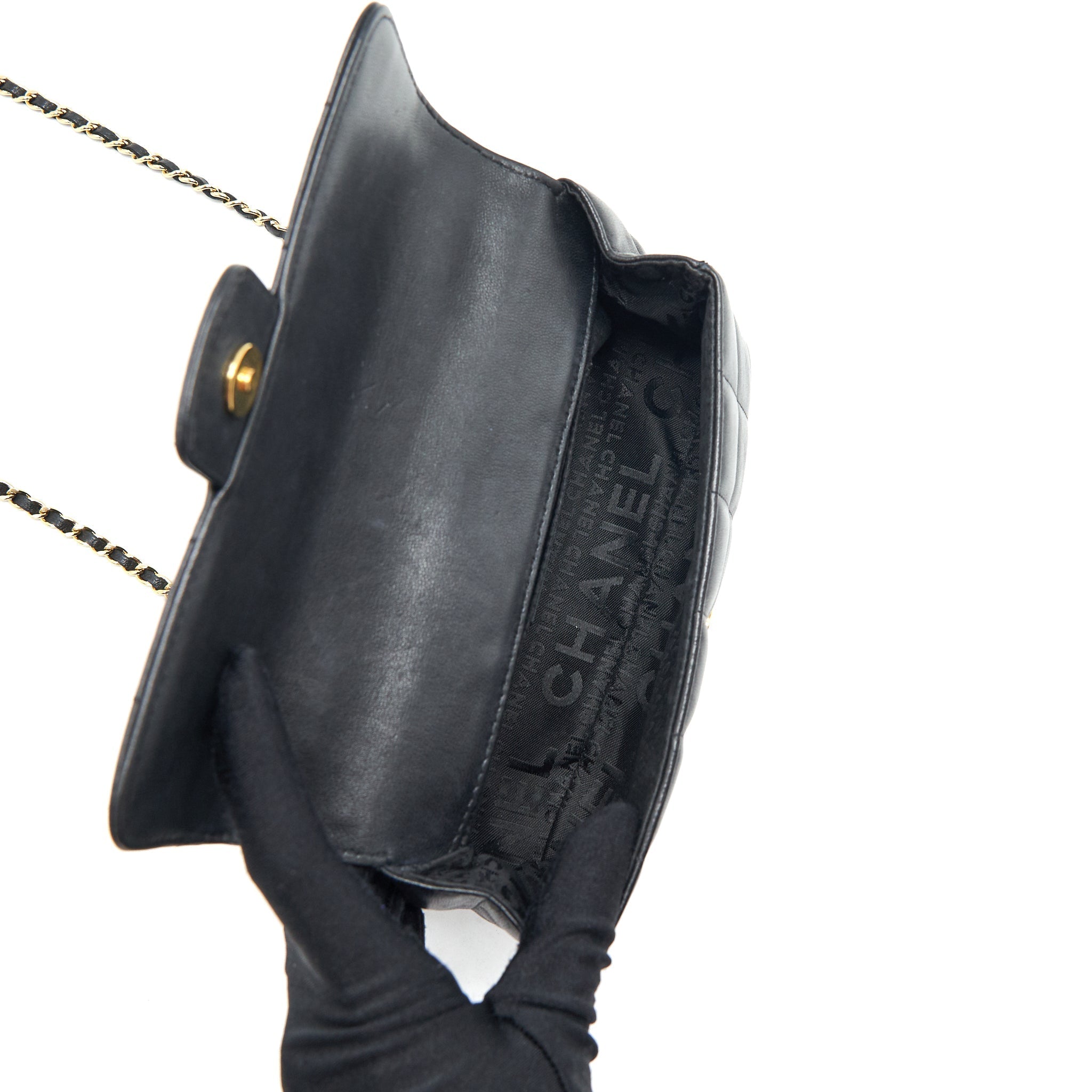 CHANEL CAMELLIA MINI FLAP SHOULDER BAG LAMBSKIN BLACK GHW