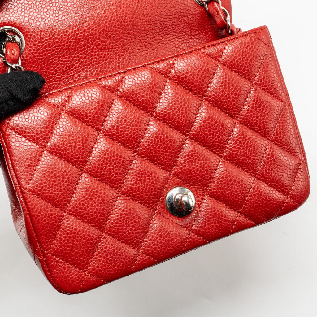 CHANEL MINI SQUARE FLAP BAG CAVIAR RED SHW