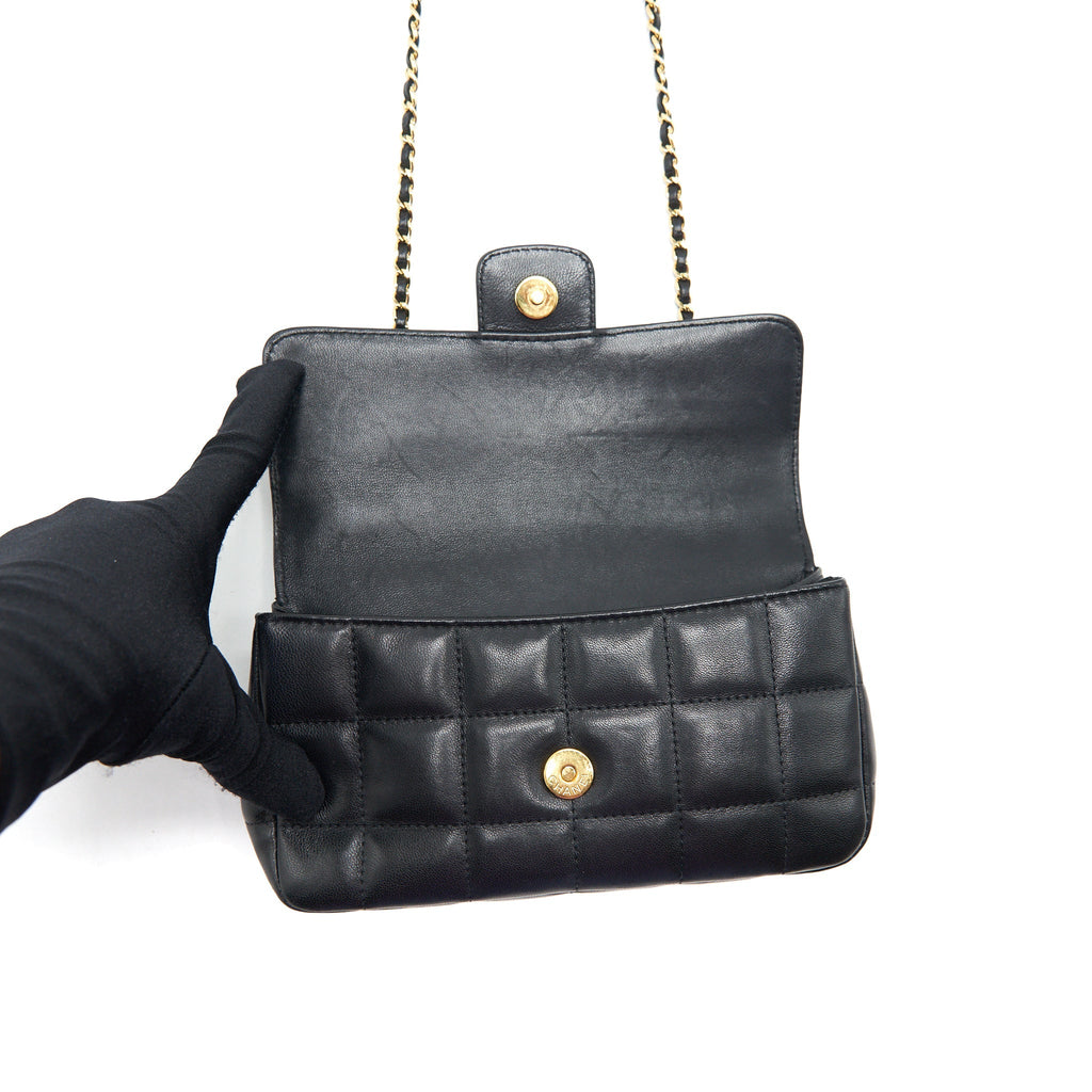 CHANEL CAMELLIA MINI FLAP SHOULDER BAG LAMBSKIN BLACK GHW