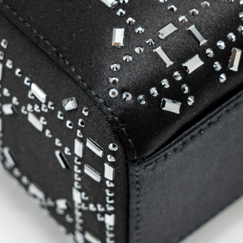 DIOR MINI LADY DIOR SATIN WITH CRYSTAL BLACK SHW