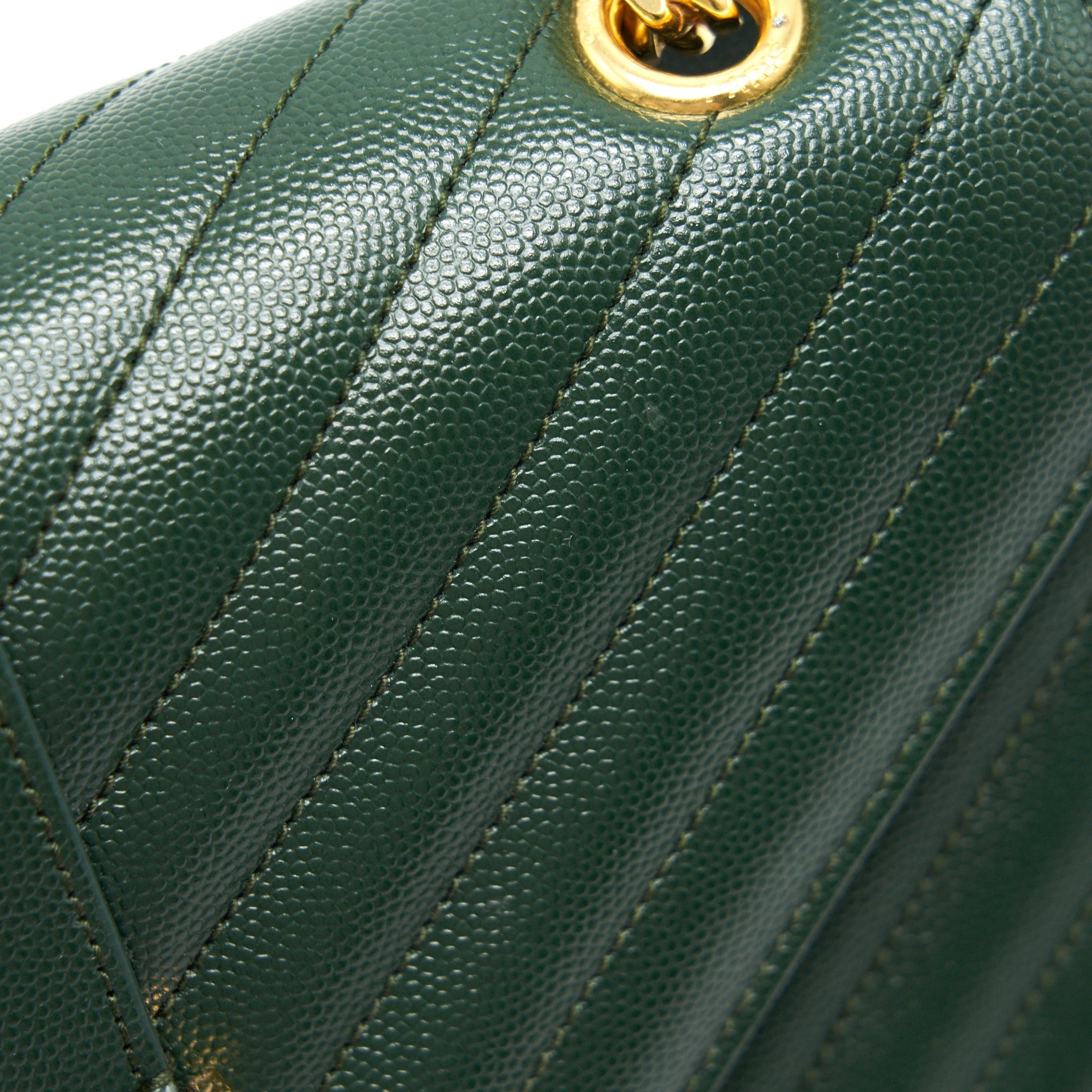SAINT LAURENT CHEVRON MONOGRAM FLAP BAG DARK GREEN GHW