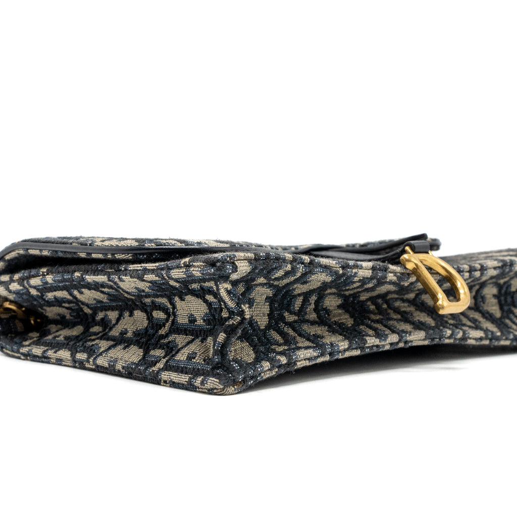DIOR SADDLE FLAP BAG BLUE DIOR OBLIQUE EMBROIDERY GHW