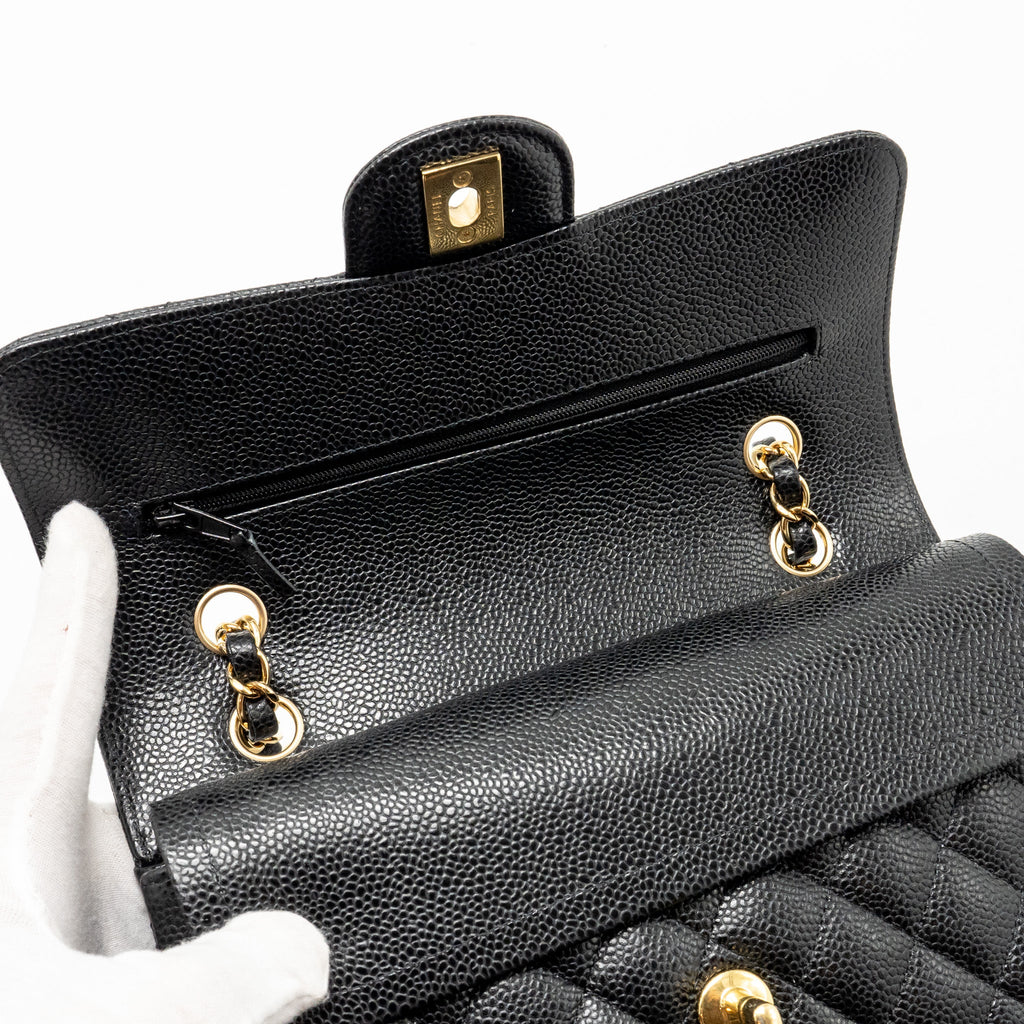 CHANEL SMALL CLASSIC DOUBLE FLAP BAG CAVIAR BLACK GHW(MICROCHIP)