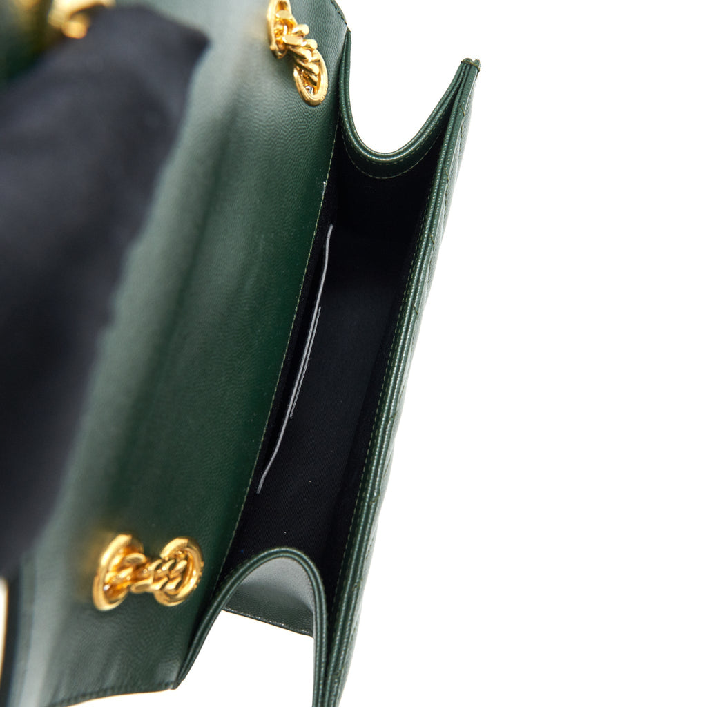 SAINT LAURENT CHEVRON MONOGRAM FLAP BAG DARK GREEN GHW