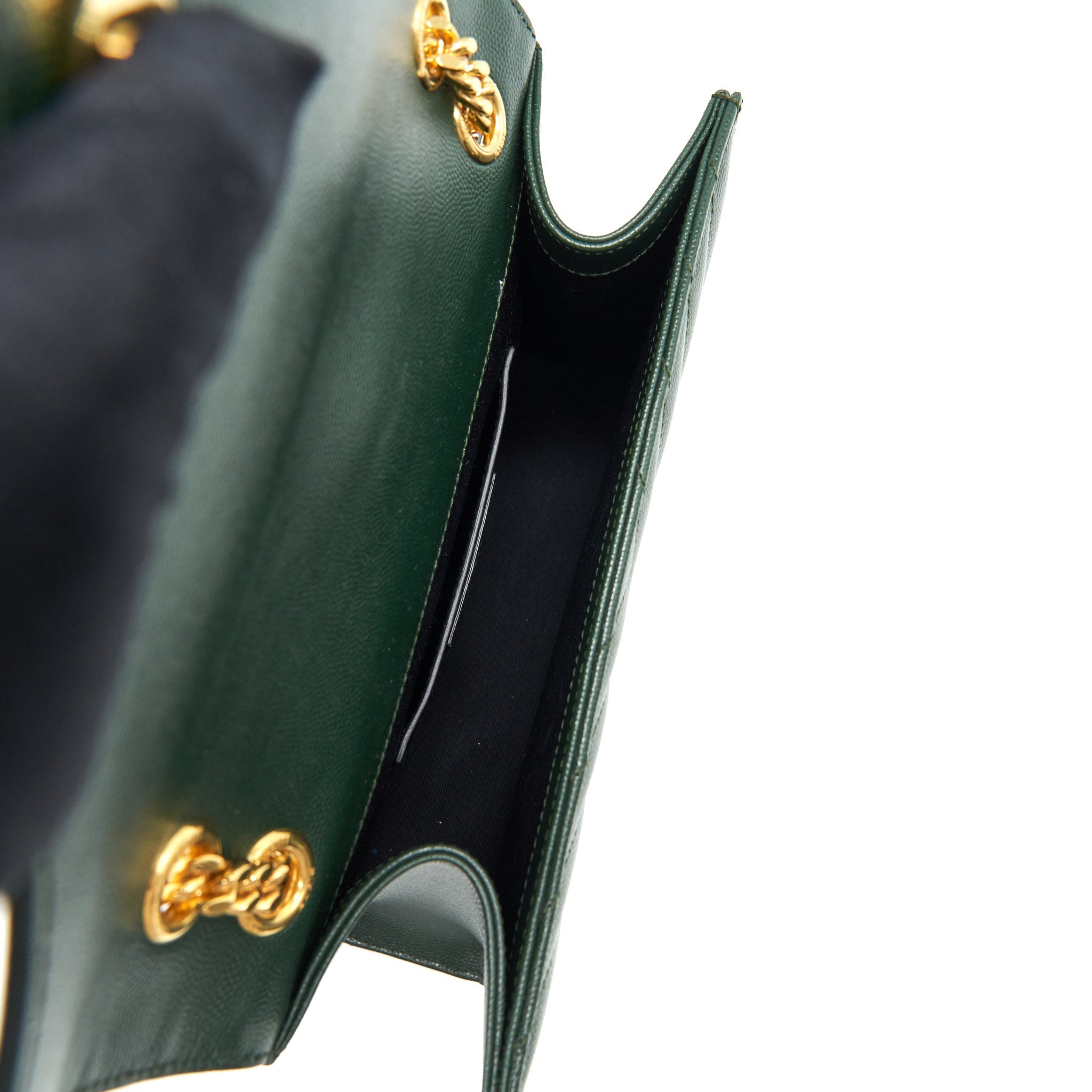 SAINT LAURENT CHEVRON MONOGRAM FLAP BAG DARK GREEN GHW