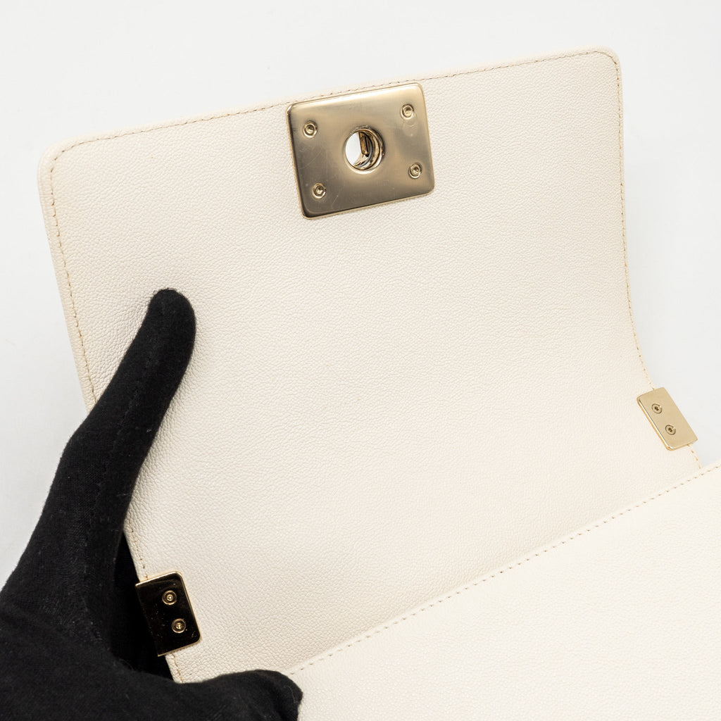 CHANEL SMALL BOY BAG CAVIAR WHITE LGHW