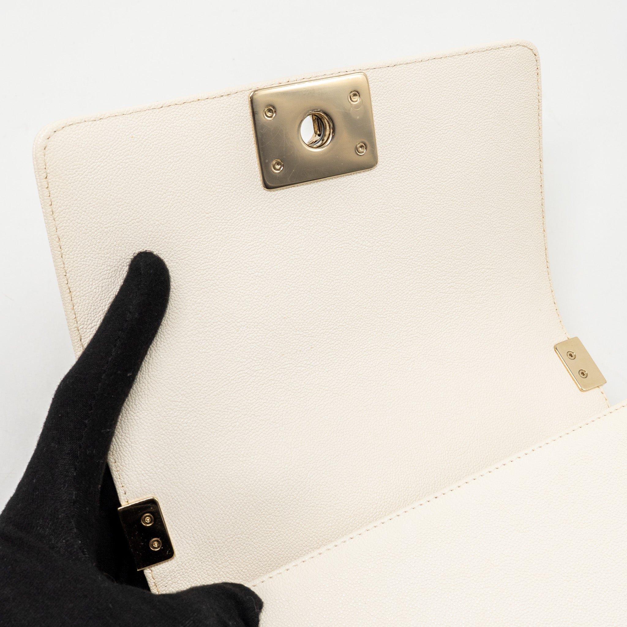 CHANEL SMALL BOY BAG CAVIAR WHITE LGHW