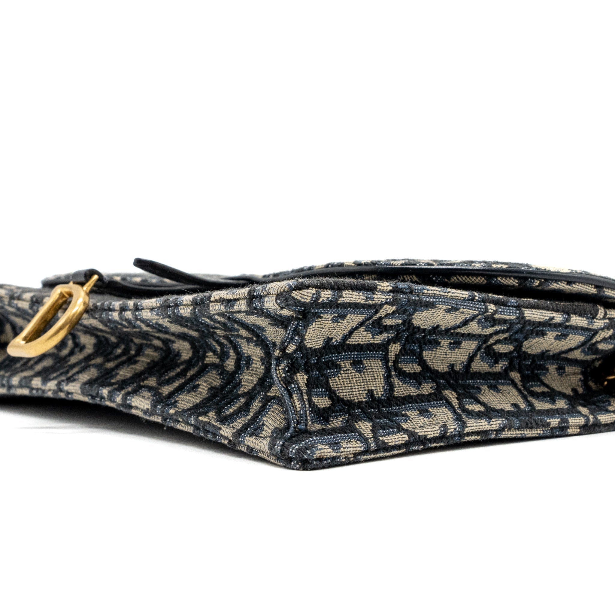 DIOR SADDLE FLAP BAG BLUE DIOR OBLIQUE EMBROIDERY GHW