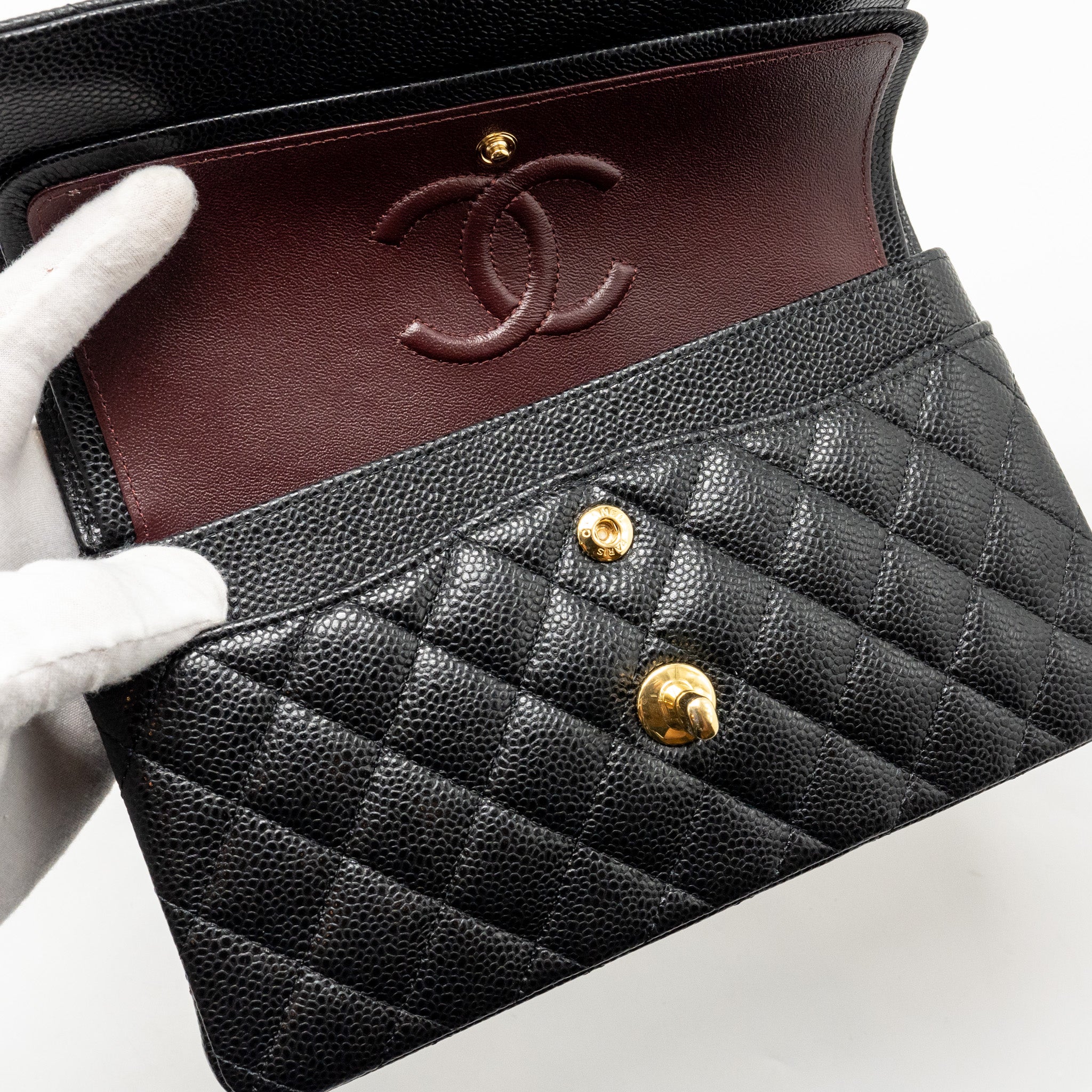 CHANEL SMALL CLASSIC DOUBLE FLAP BAG CAVIAR BLACK GHW(MICROCHIP)