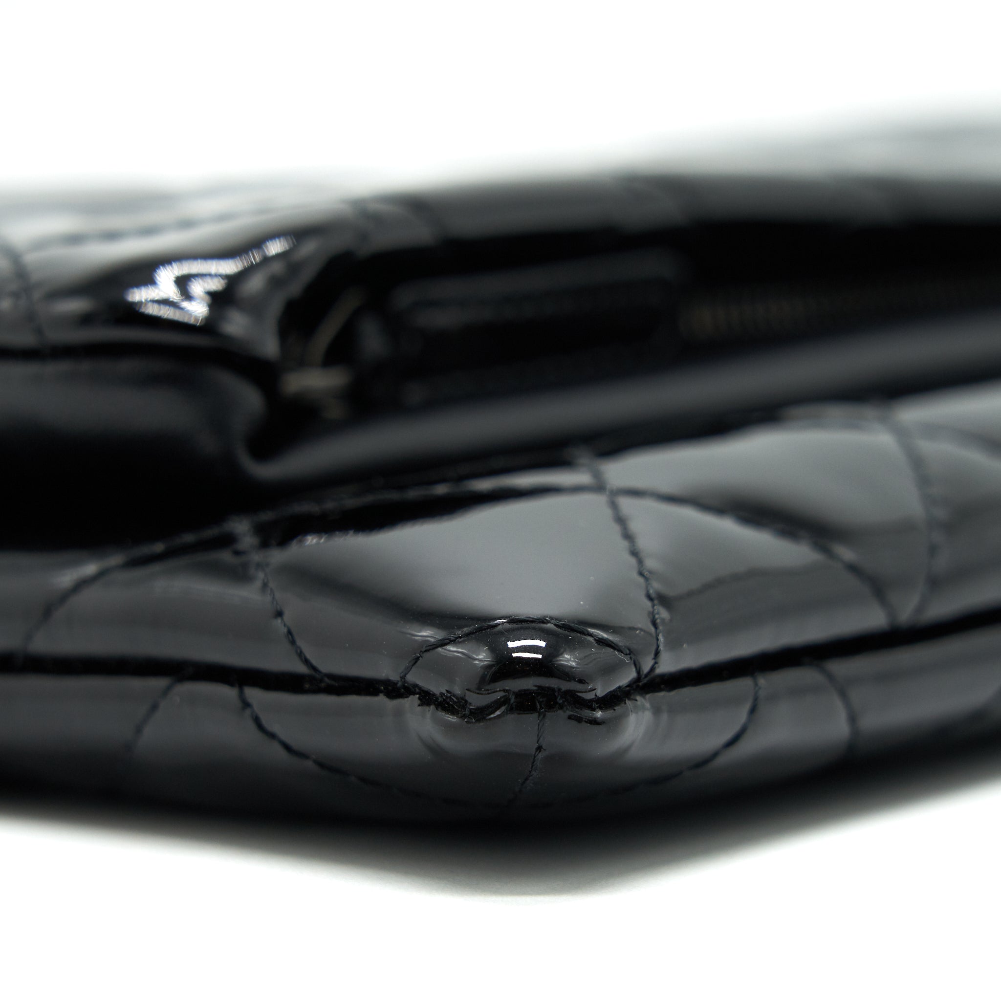 CHANEL FOLD OVER CLUTCH PATENT LEATHER BLACK SHW