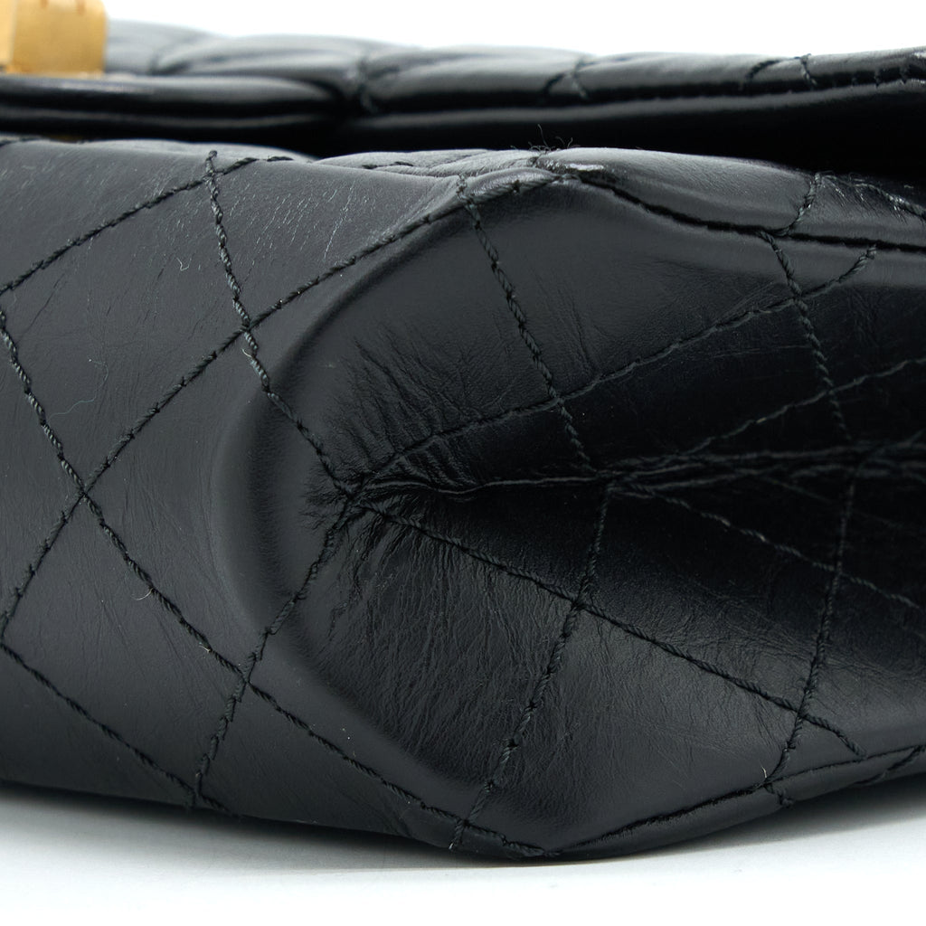 CHANEL SMALL 2.55 225 REISSUE FLAP BAG AGED CALFSKIN BLACK BRUSHED GHW