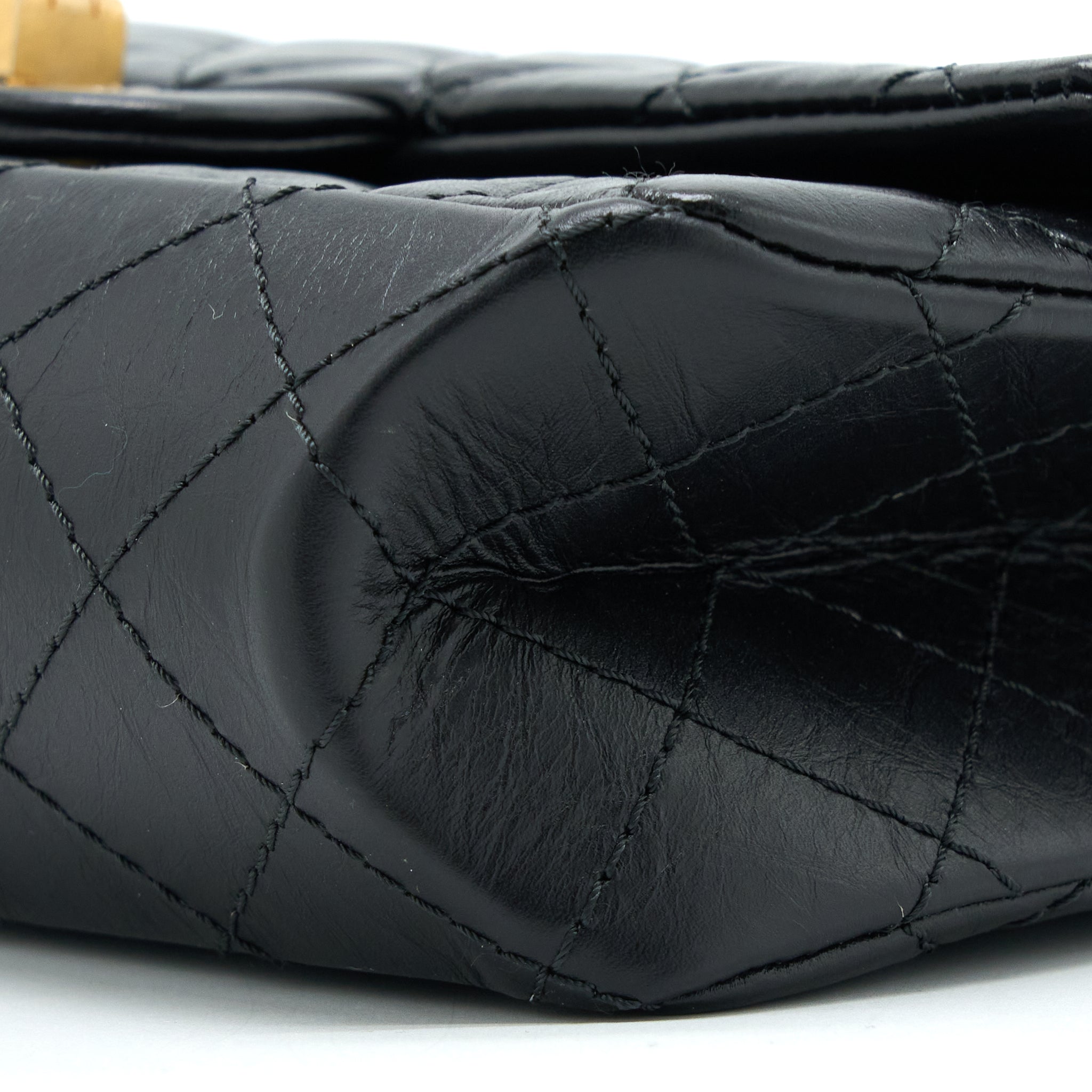 CHANEL SMALL 2.55 225 REISSUE FLAP BAG AGED CALFSKIN BLACK BRUSHED GHW