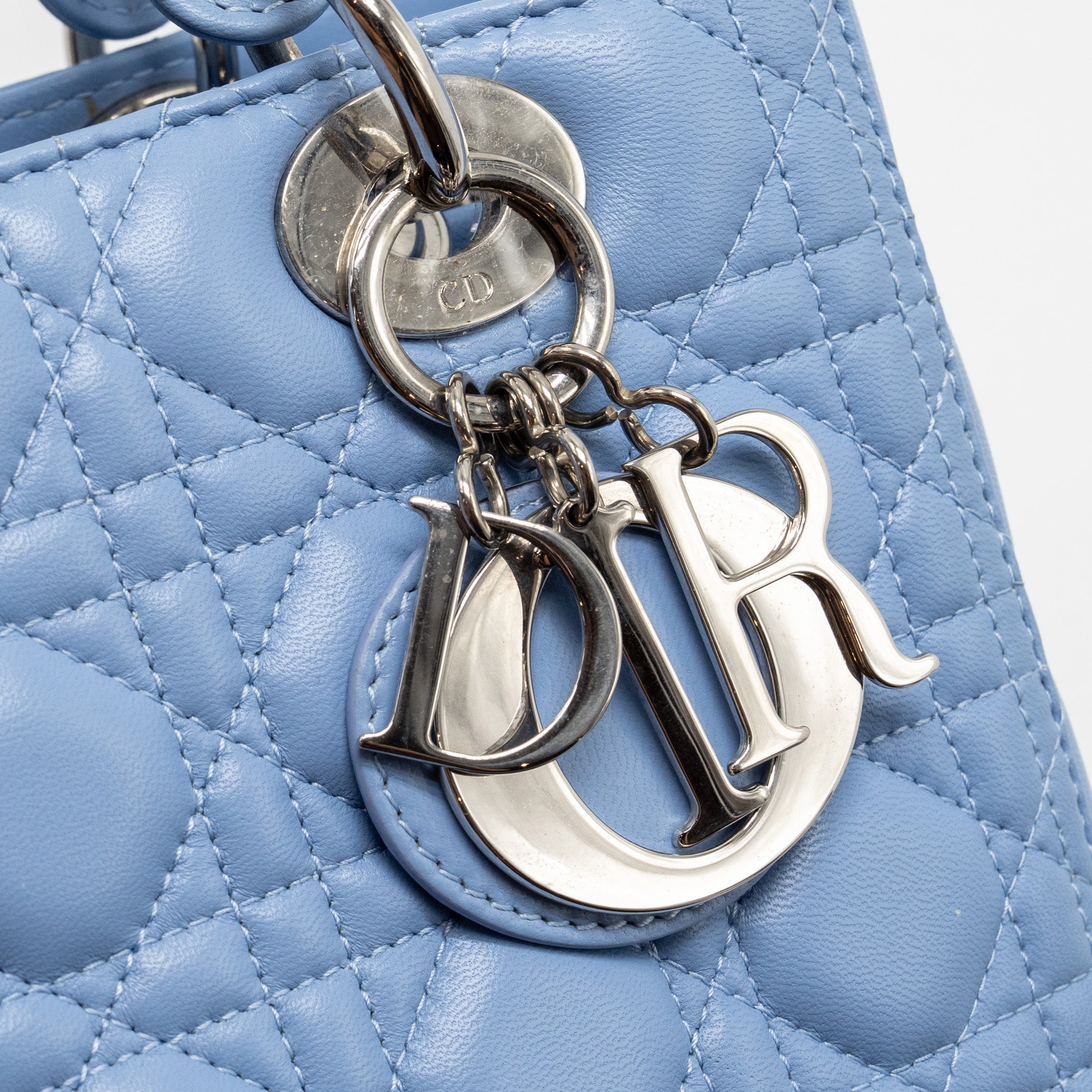 DIOR MEDIUM LADY DIOR LAMBSKIN LIGHT BLUE SHW