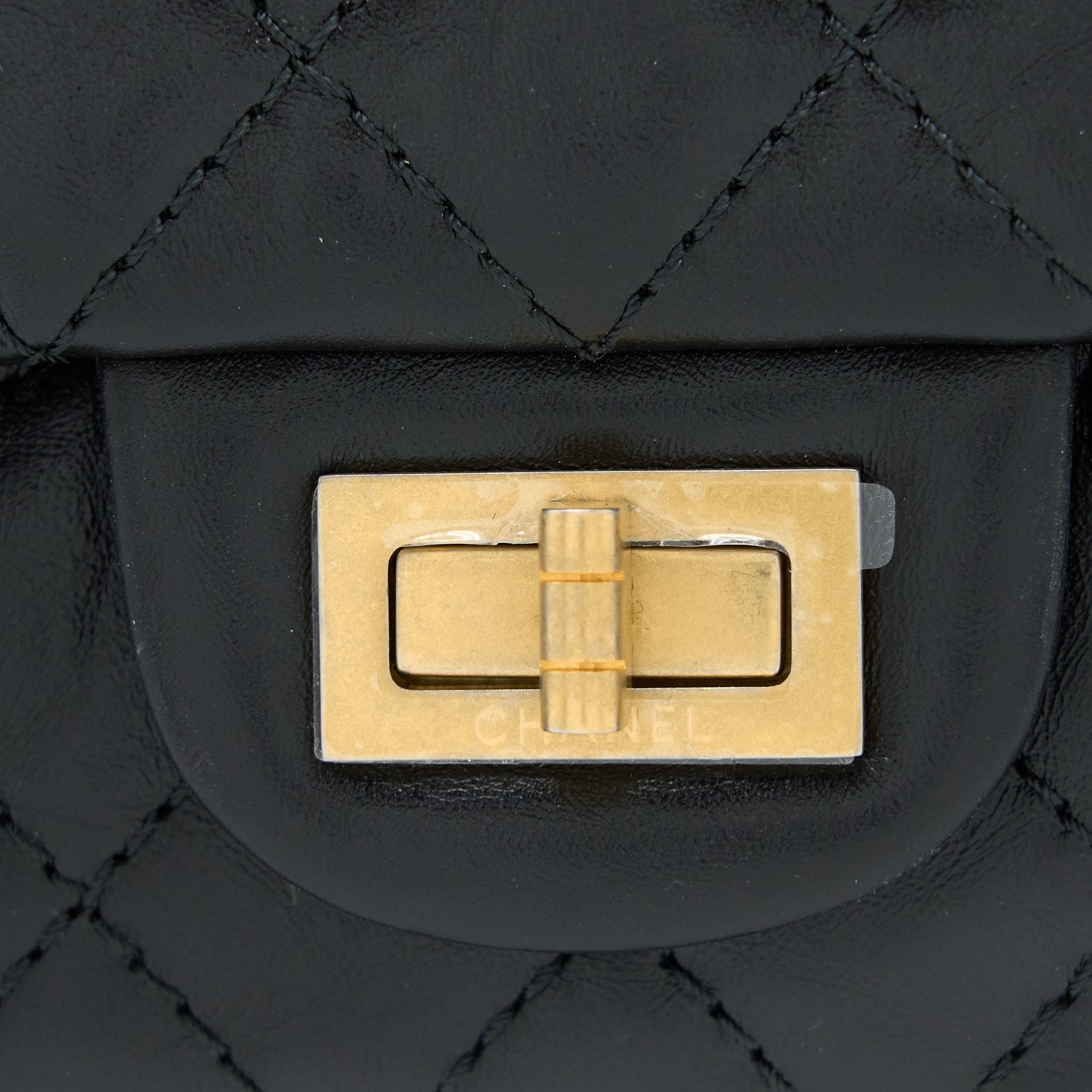 CHANEL SMALL 2.55 225 REISSUE FLAP BAG AGED CALFSKIN BLACK BRUSHED GHW