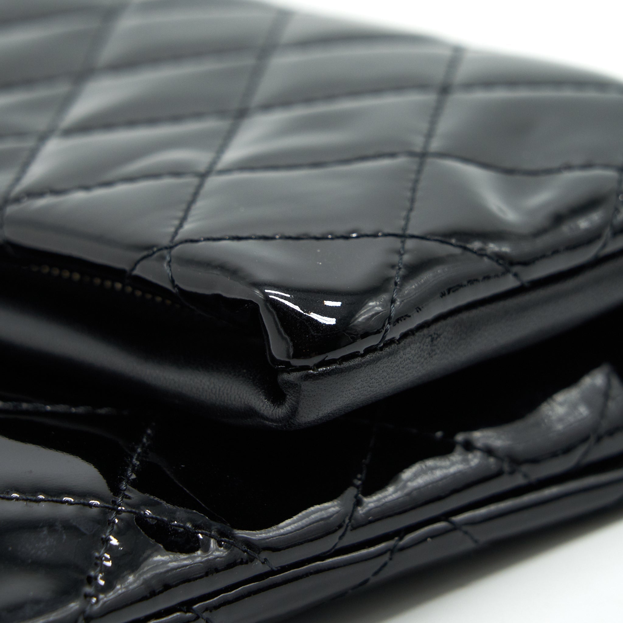 CHANEL FOLD OVER CLUTCH PATENT LEATHER BLACK SHW