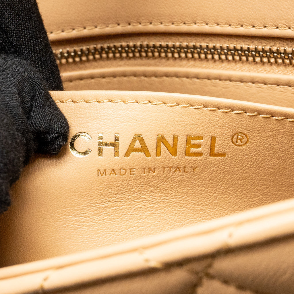 CHANEL PEARL CRUSH MINI SQUARE FLAP BAG LAMBSKIN BEIGE GHW (MICROCHIP)