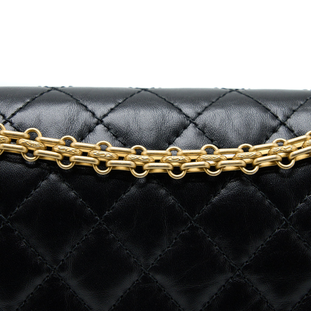 CHANEL SMALL 2.55 225 REISSUE FLAP BAG AGED CALFSKIN BLACK BRUSHED GHW