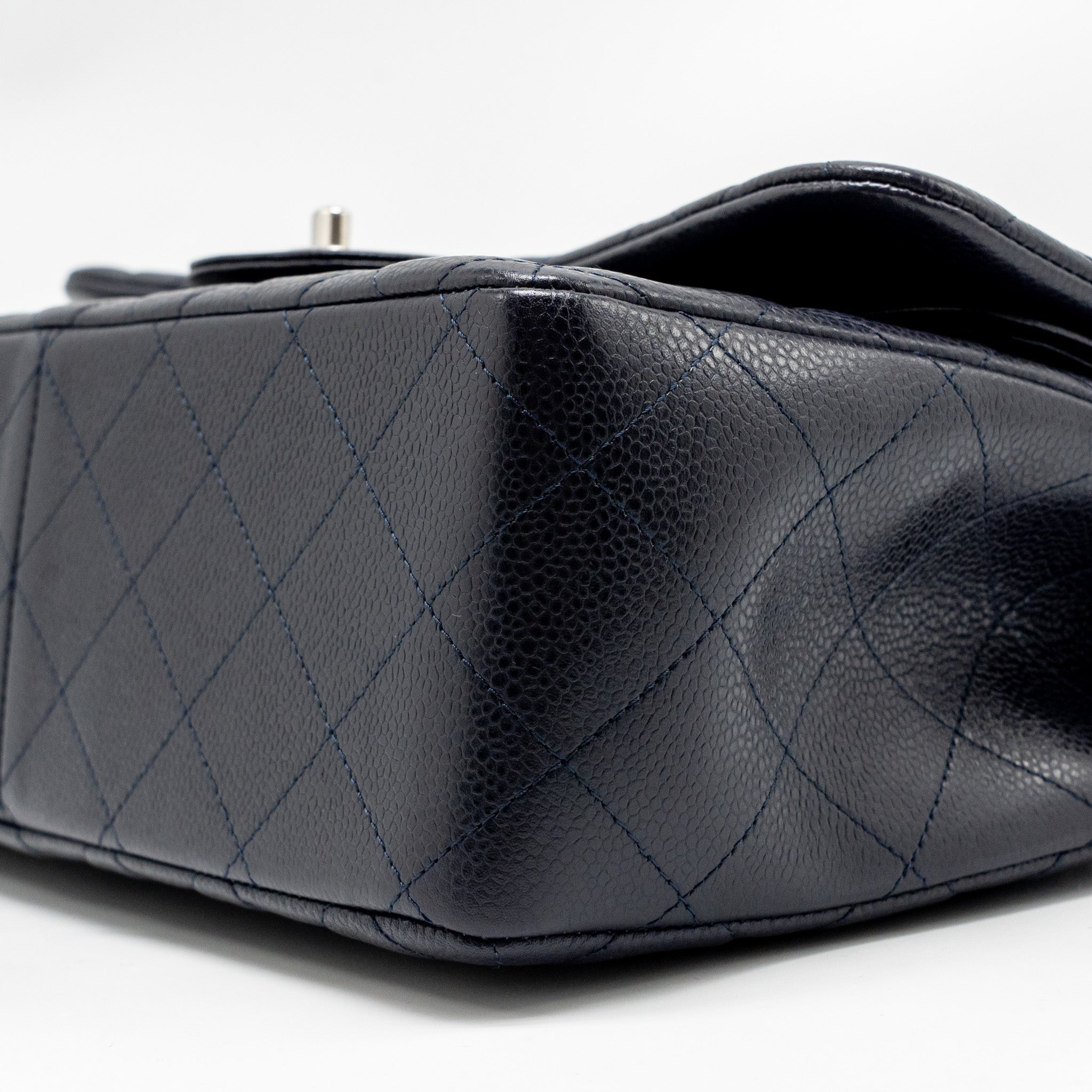 CHANEL JUMBO CLASSIC DOUBLE FLAP BAG CAVIAR DARK BLUE SHW
