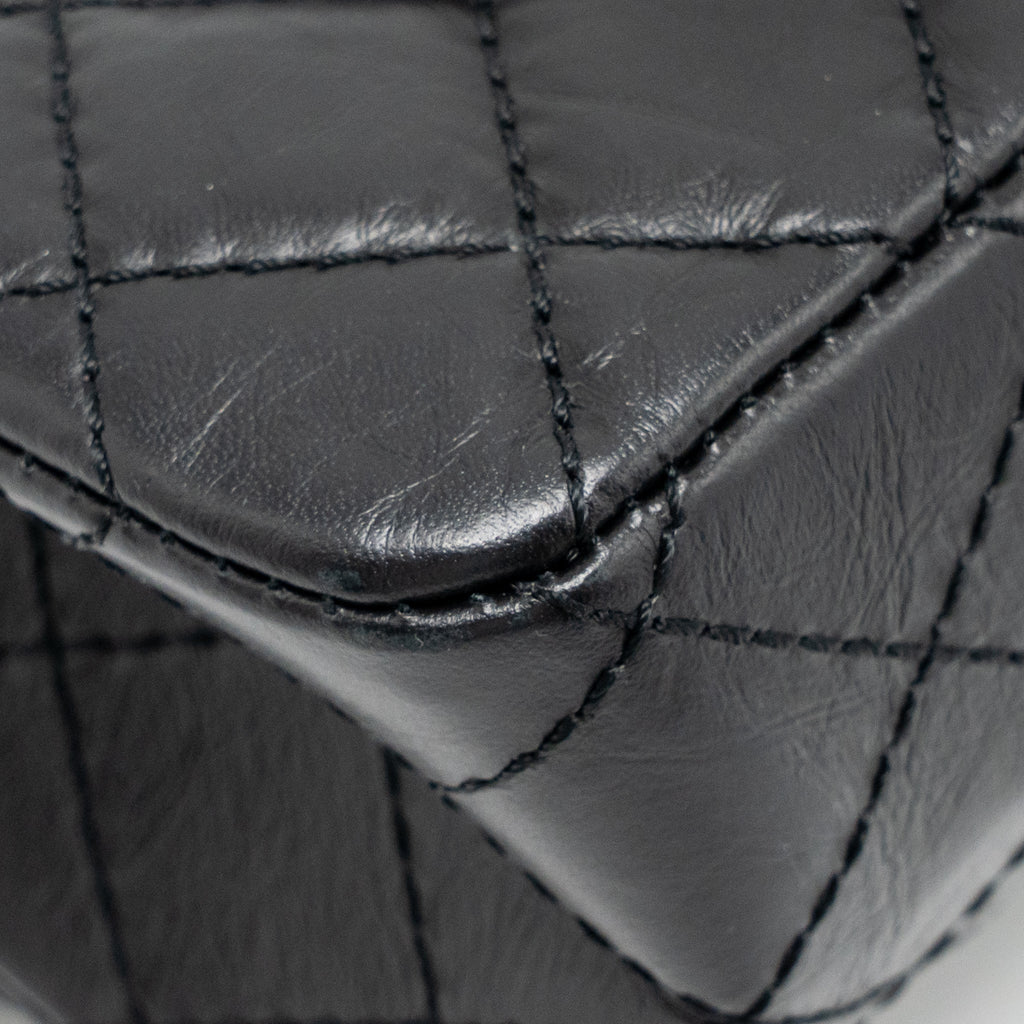CHANEL SMALL 2.55 REISSUE FLAP BAG AGED CALFSKIN BLACK SHW (MICROCHIP)