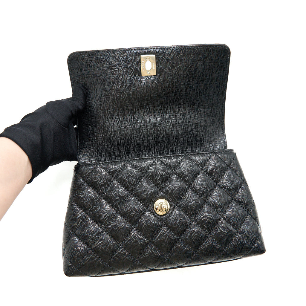 CHANEL 21K SMALL (OLD MINI) 24CM COCOHANDLE BLACK CAVIAR LGHW (MICROCHIP)