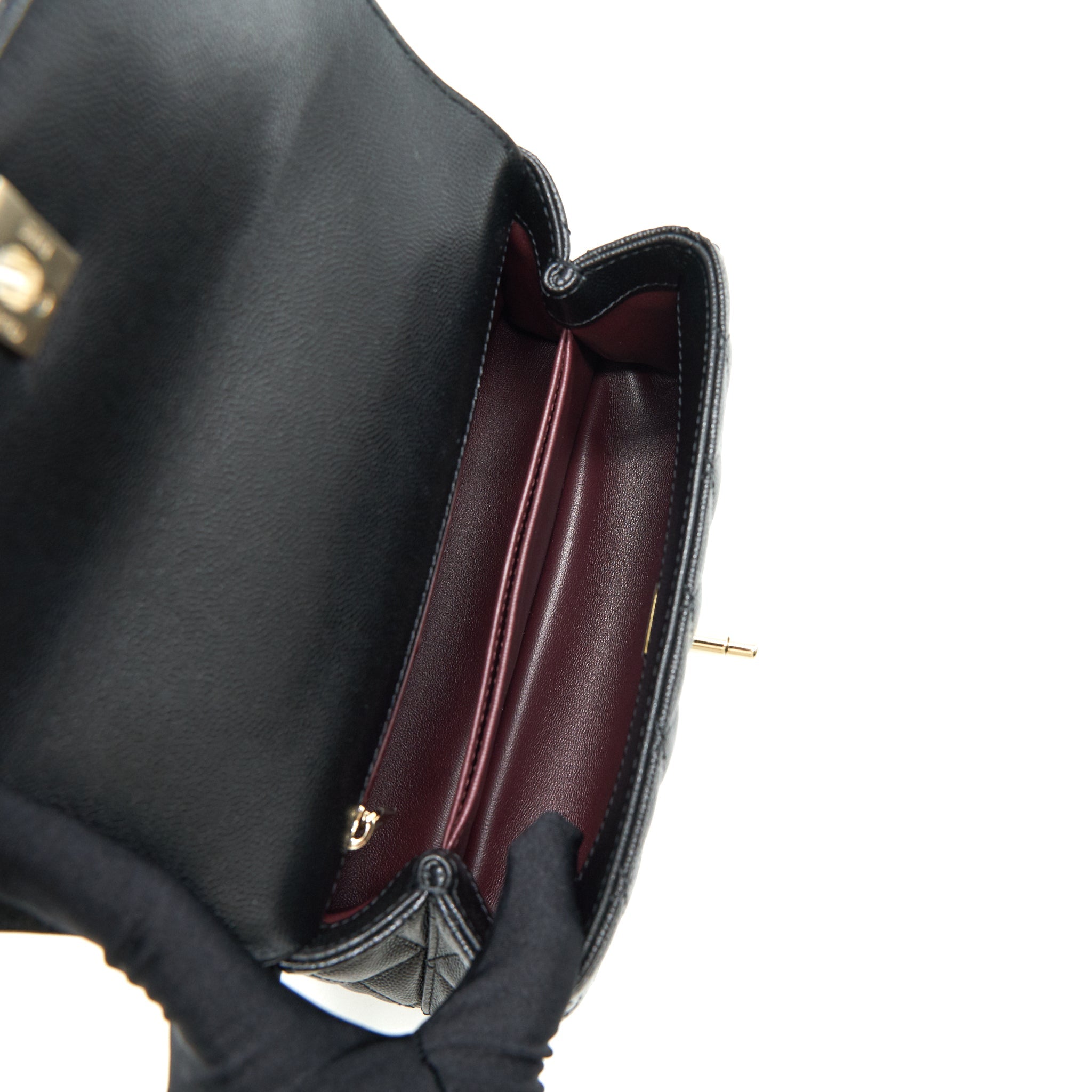 CHANEL 21K SMALL (OLD MINI) 24CM COCOHANDLE BLACK CAVIAR LGHW (MICROCHIP)