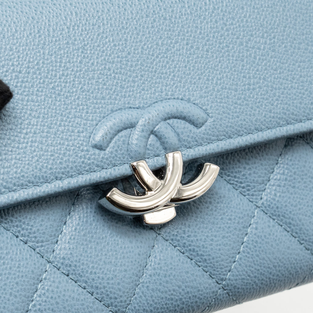 CHANEL QUILTED CC LOGO FLAP WALLET GRAINED CALFSKIN BLUE SHW