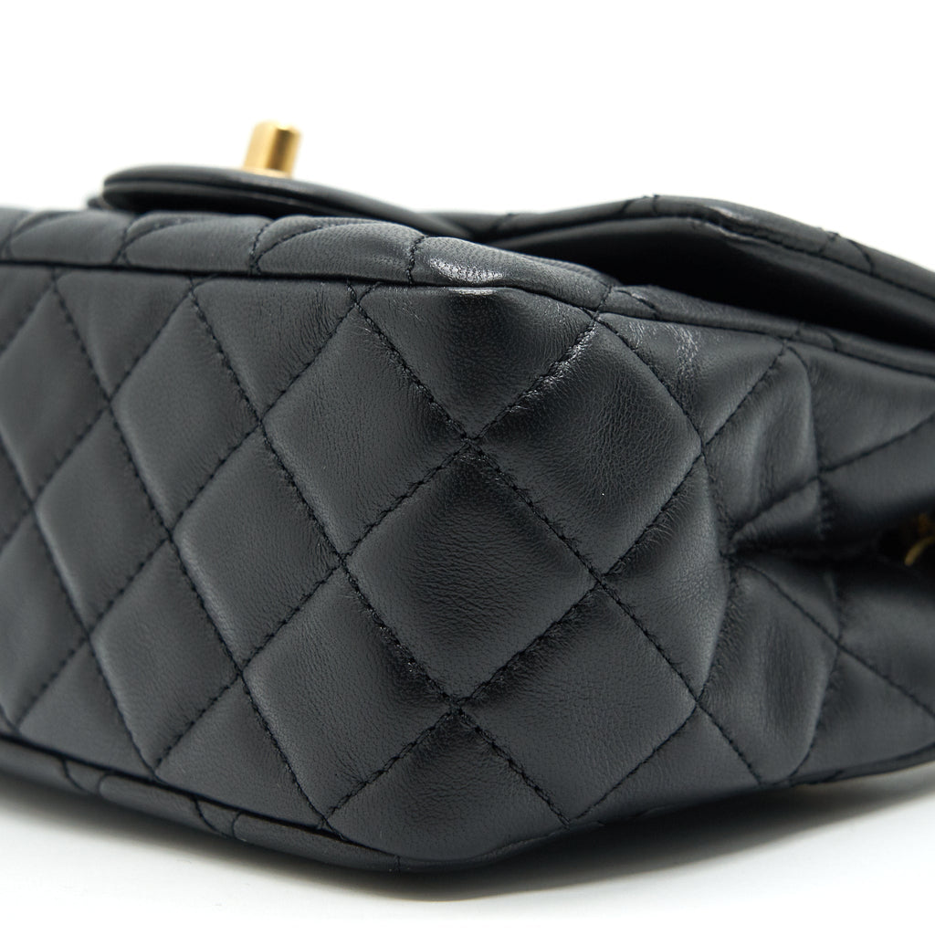 CHANEL 21B PEARL CRUSH SQUARE MINI FLAP BAG BLACK GHW (NEW VERSION WITH MICROCHIP)