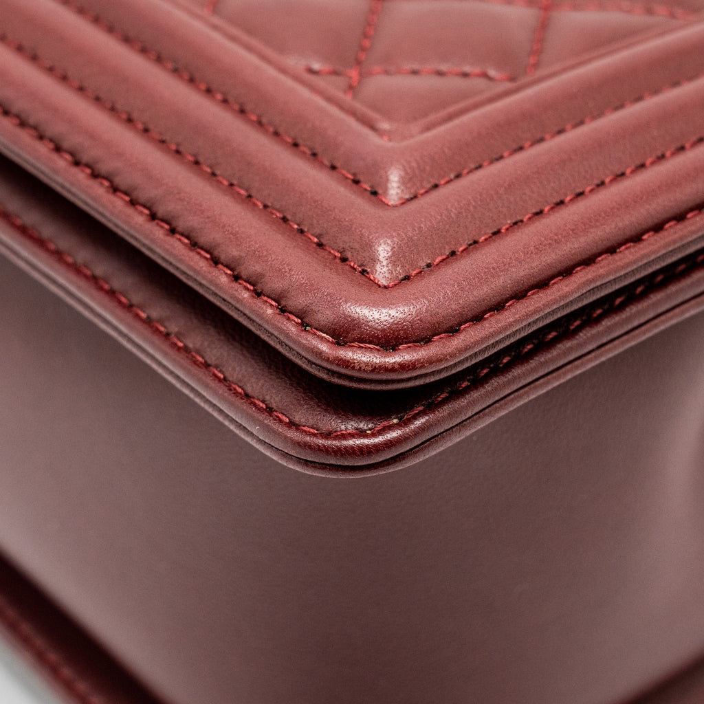 CHANEL MEDIUM BOY BAG LAMBSKIN DARK RED LGHW