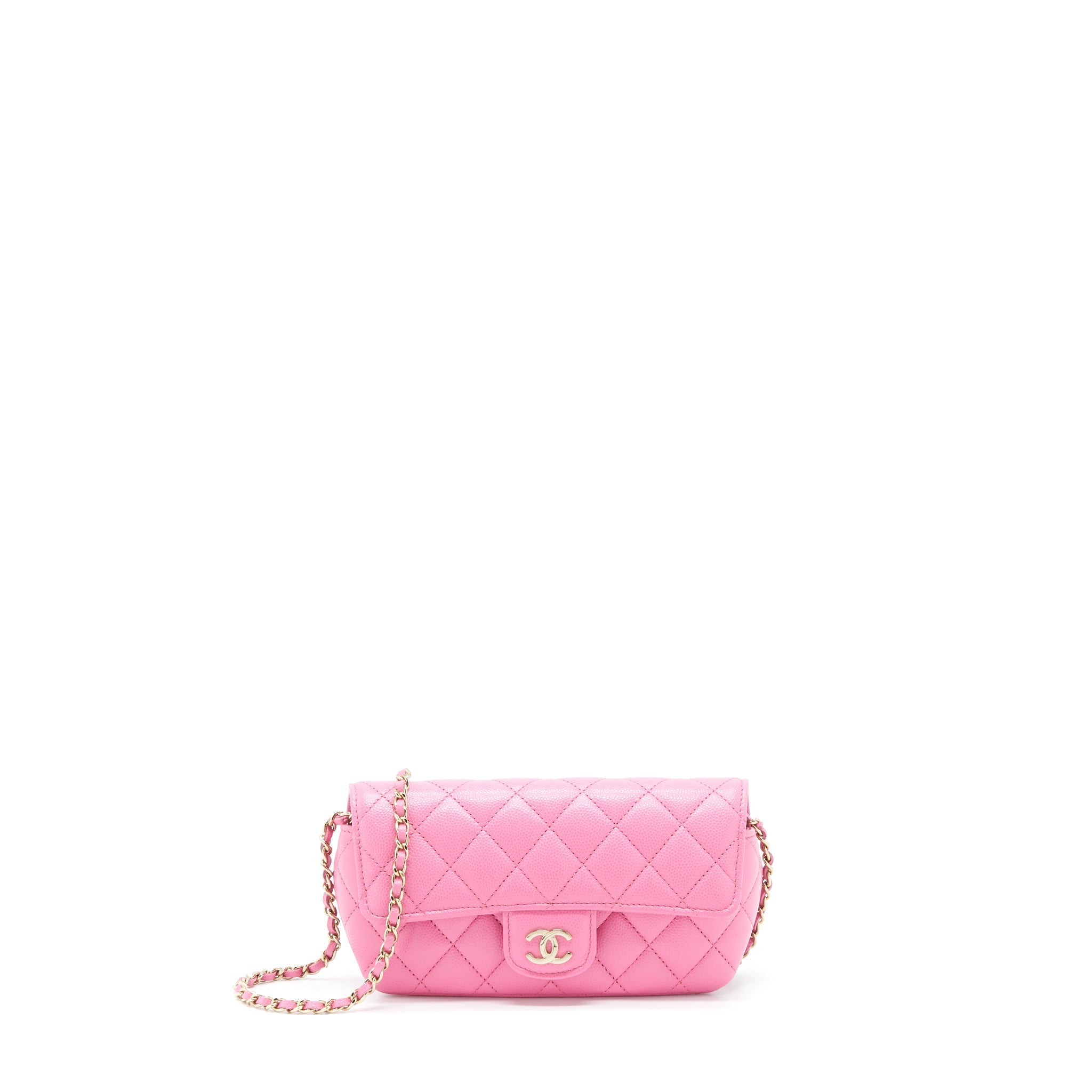 CHANEL GLASSES CASE FLAP BAG WITH CHAIN CAVIAR PINK LGHW