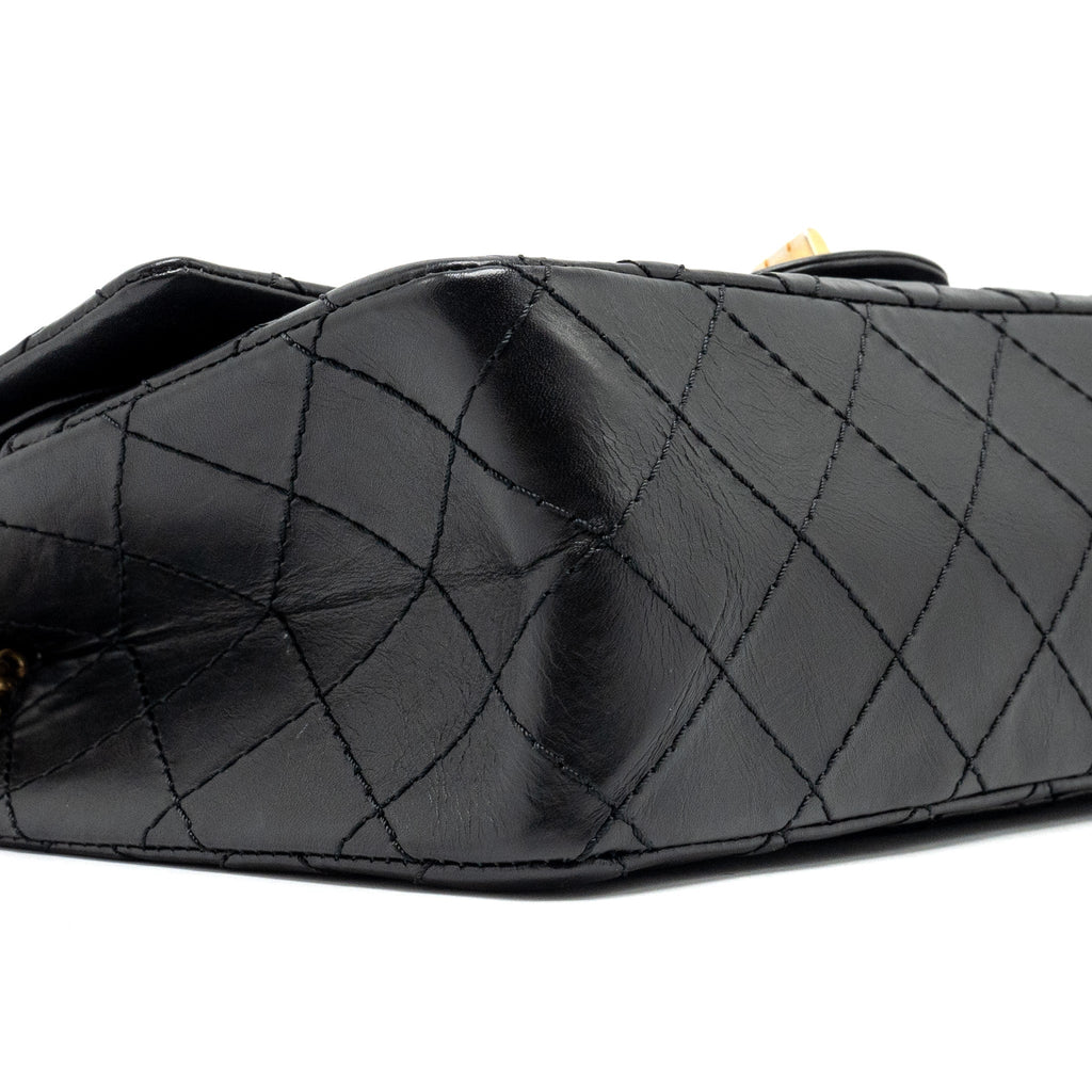 CHANEL SMALL 2.55 REISSUE DOUBLE FLAP BAG AGED CALFSKIN BLACK GHW