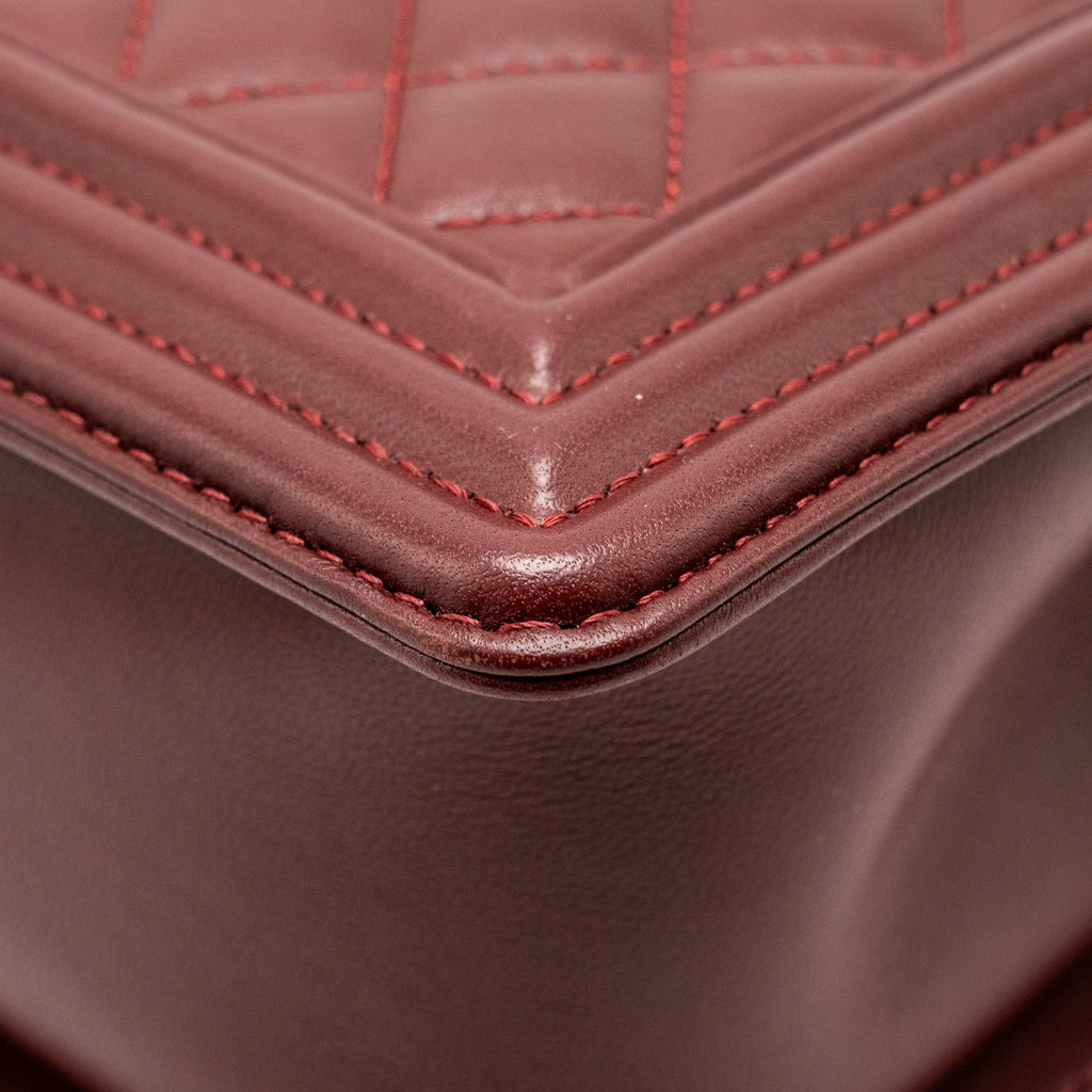 CHANEL MEDIUM BOY BAG LAMBSKIN DARK RED LGHW