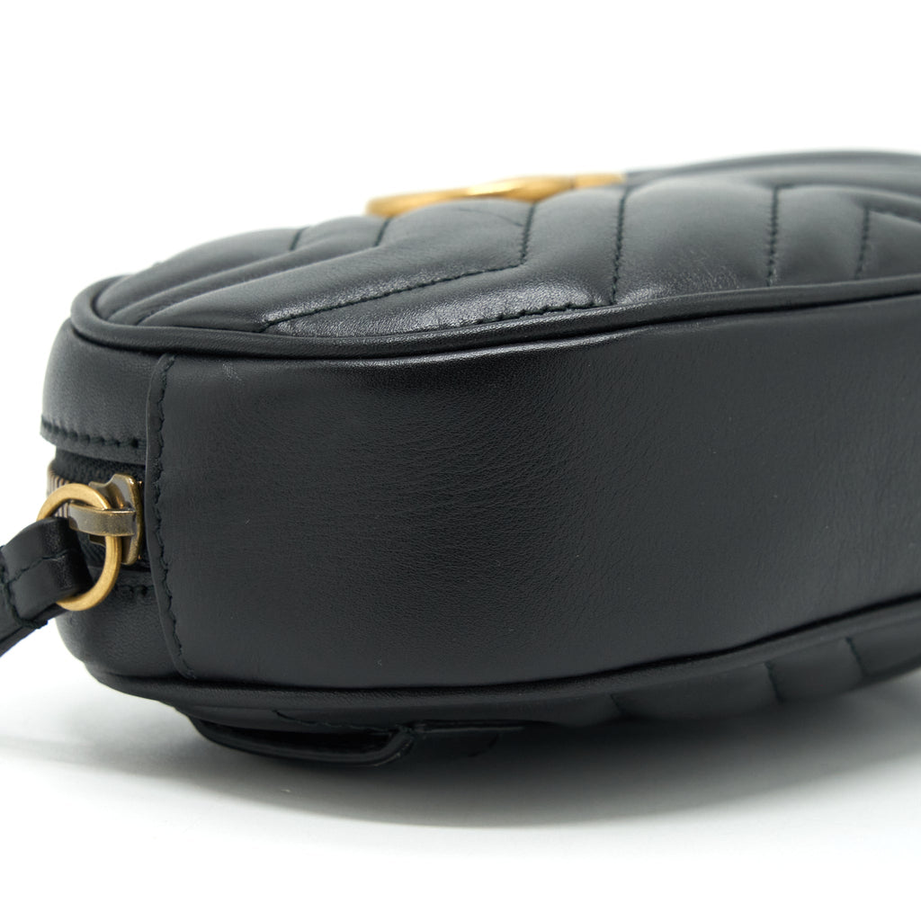 GUCCI GG MARMONT MATELASSE BELT BAG BLACK GHW