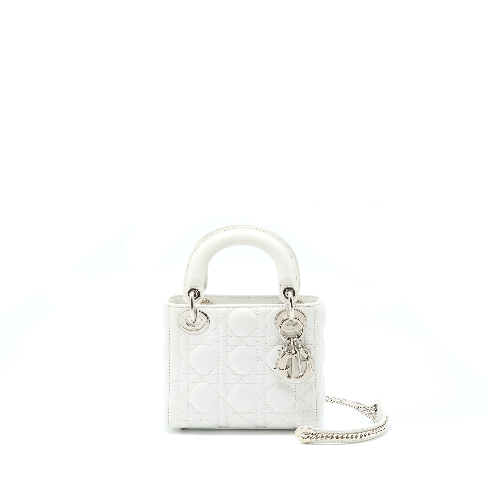 DIOR MINI LADY DIOR LAMBSKIN WHITE SHW