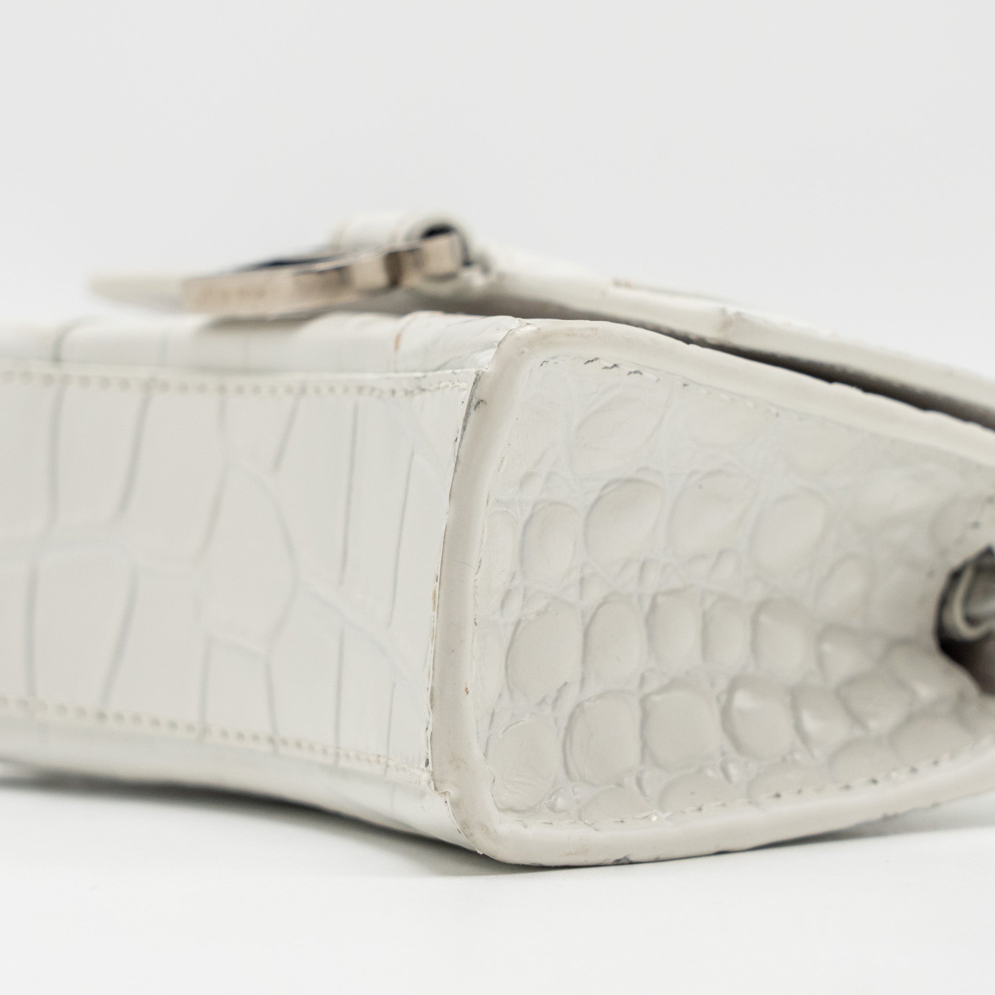 BALENCIAGA MINI HOURGLASS BAG CROC EMBOSSED CALFSKIN WHITE SHW