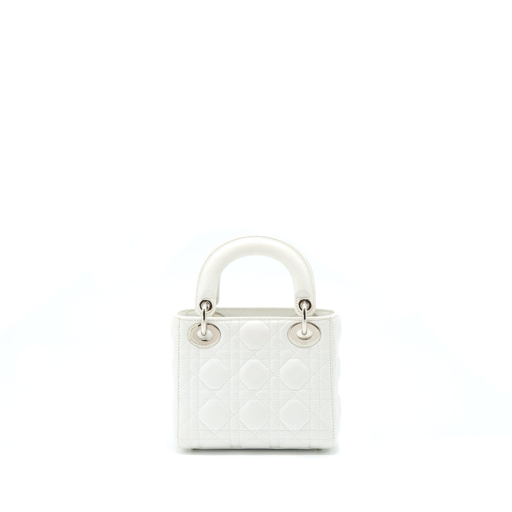 DIOR MINI LADY DIOR LAMBSKIN WHITE SHW