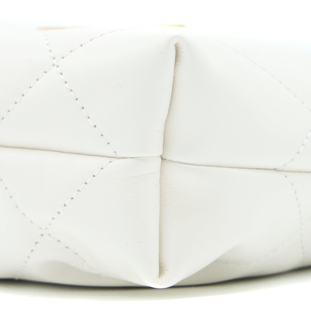 CHANEL MINI 22 BAG SHINY CALFSKIN WHITE BRUSHED GHW (MICROCHIP)