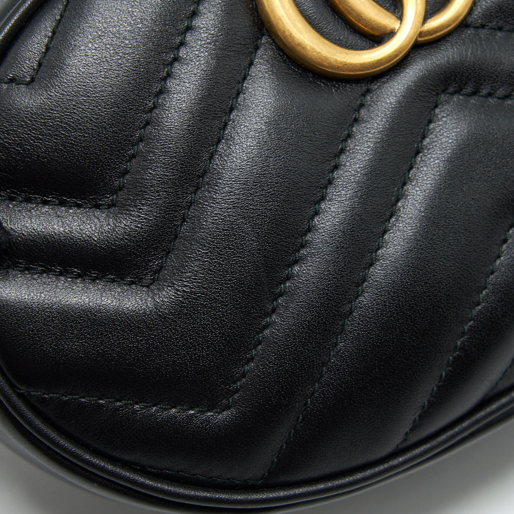 GUCCI GG MARMONT MATELASSE BELT BAG BLACK GHW